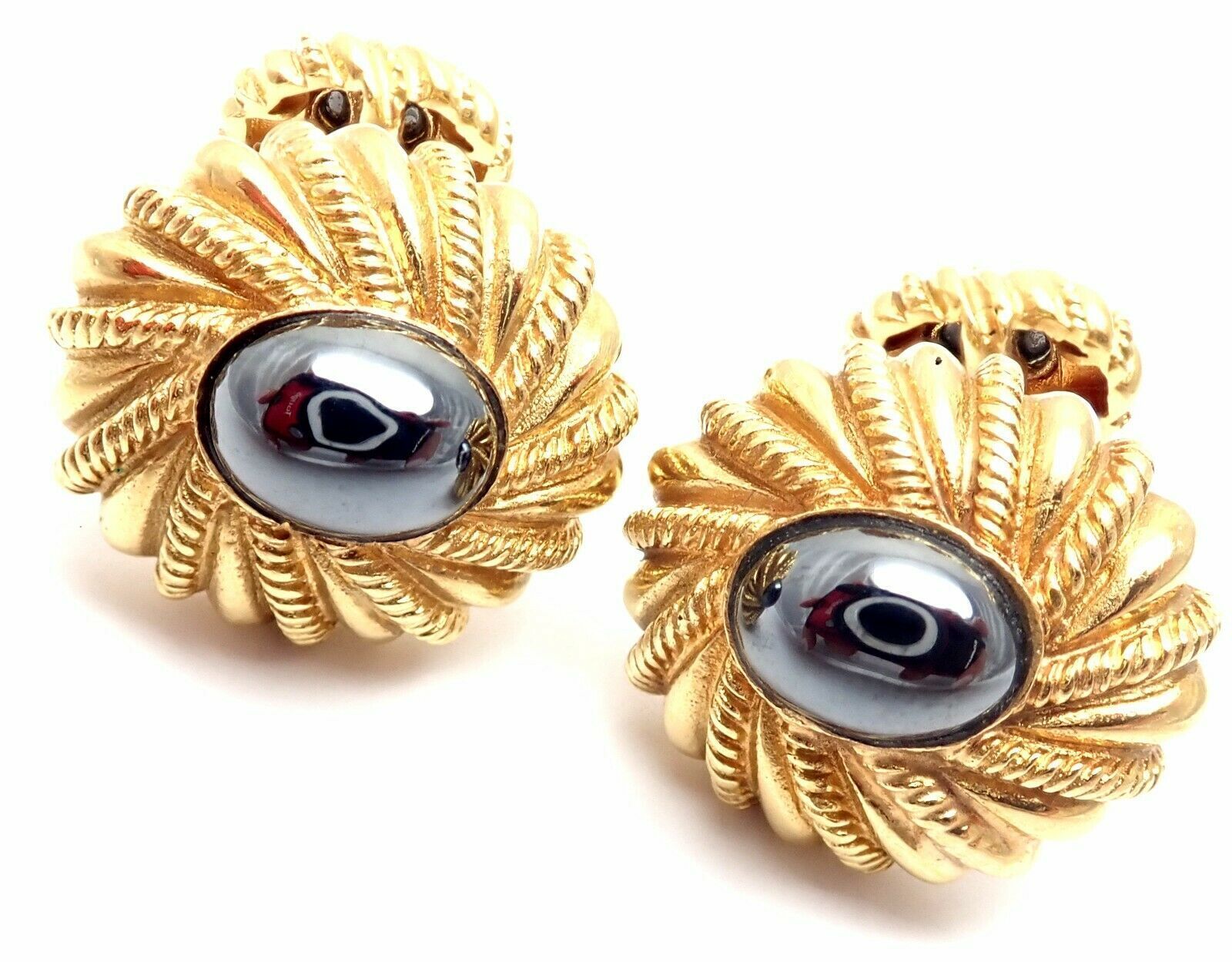 Authentic Tiffany & Co Jean Schlumberger 18k Yellow Gold Hematite Cufflinks for Men - Luxury Dress Shirt Accessories for Weddings & Formal Events