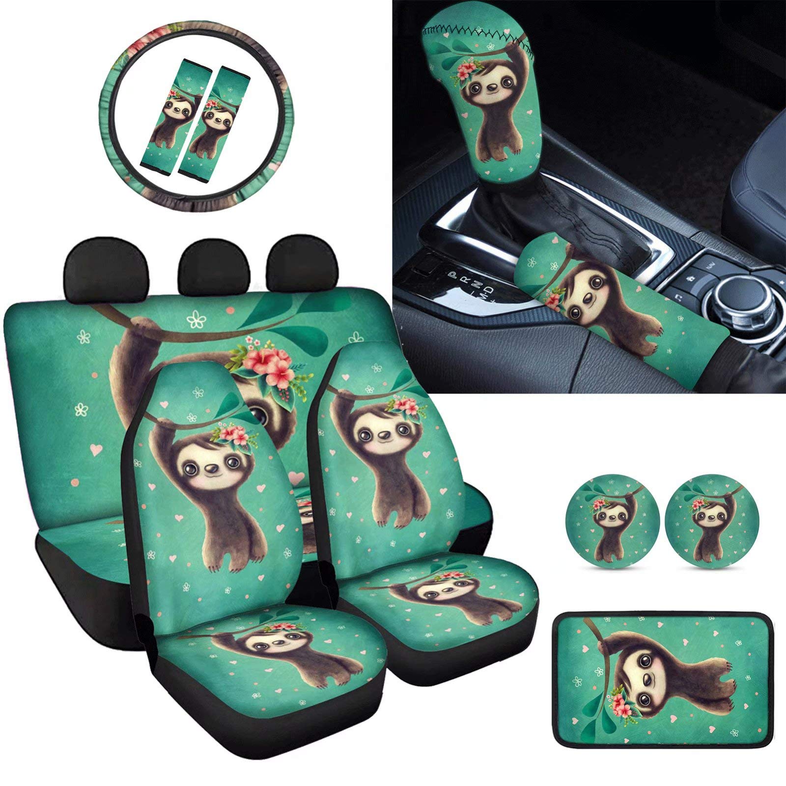 Cute Sloth Car Seat Covers 11pcs Set - for Comfort & Style Driving