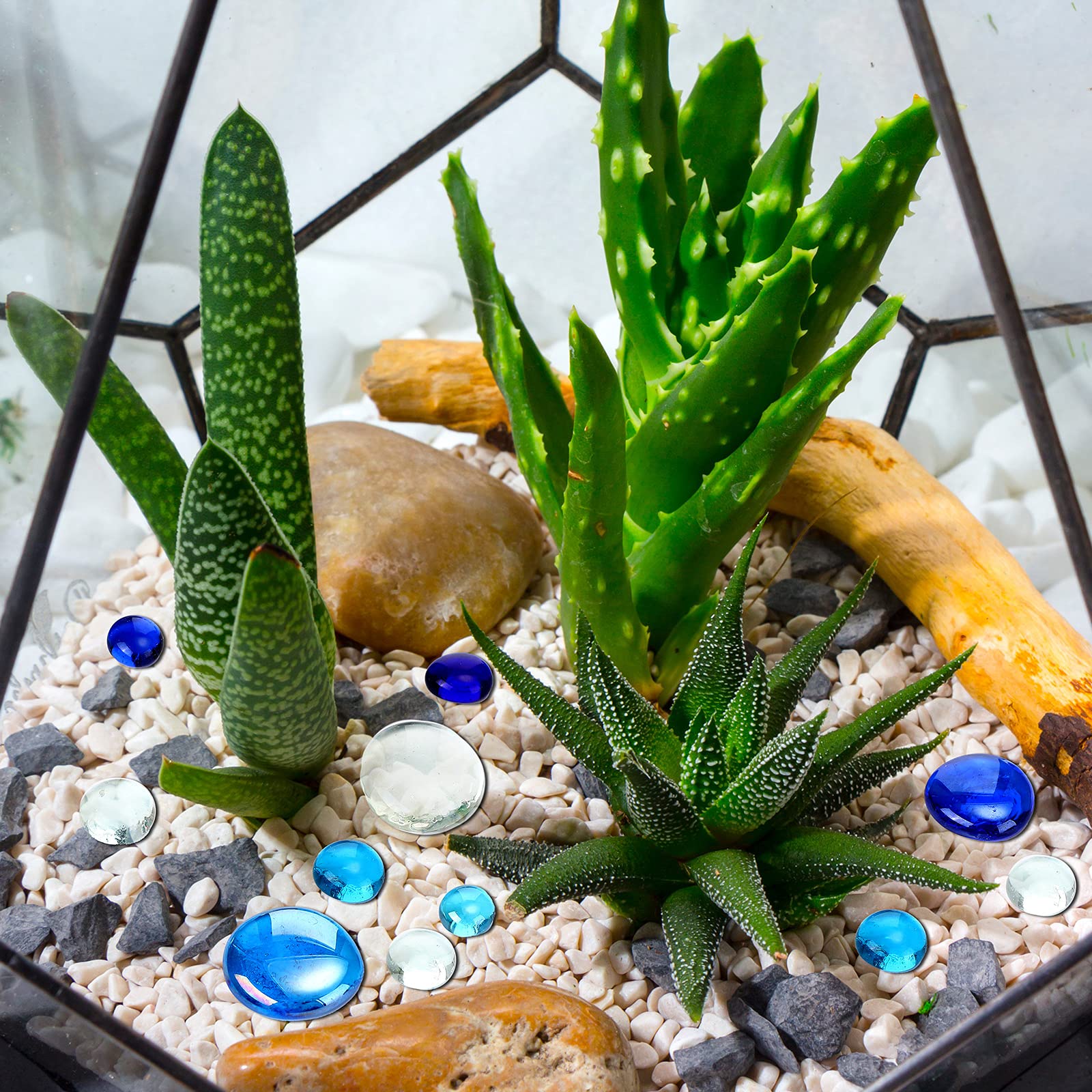 Honeydak 300 Pcs Flat Glass Marbles - Vase Filler, Aquarium Rocks, Table Scatter Decor for Home, Wedding, Fish Tank (2.4LB, Mainly Blue) | Perfect for Floral Arrangements, Centerpieces & DIY Crafts