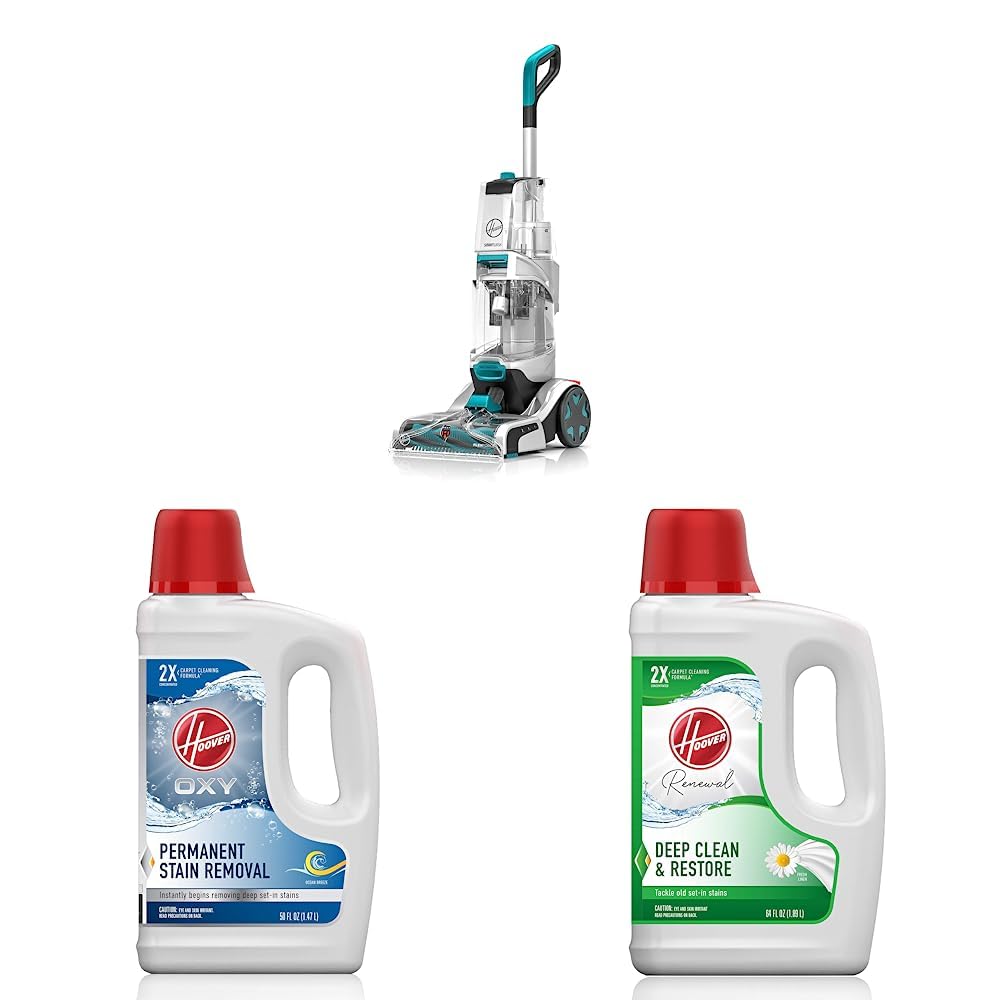 Hoover Smartwash Automatic Carpet Cleaner FH52000 (Turquoise) + Oxy Deep Cleaning Carpet Shampoo 50oz (AH30950) & Renewal Deep Cleaning Formula 64oz - Powerful 3-in-1 Carpet Cleaning System for Pet Stains, High-Traffic Areas & Deep Home Refresh