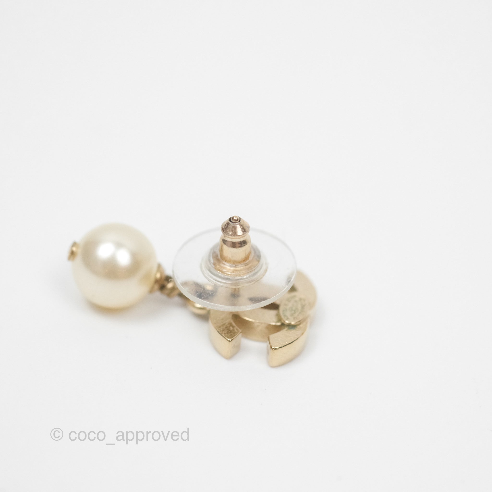 Chanel CC Pearl Drop Earrings - Gold Tone 12W Elegant Fashion Jewelry for Women | Perfect for Parties, Weddings & Special Occasions