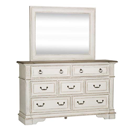 Liberty Furniture Traditional Abbey Park Wood White Dresser & Mirror - Elegant Bedroom Dresser with Mirror for Home Decor & Storage
