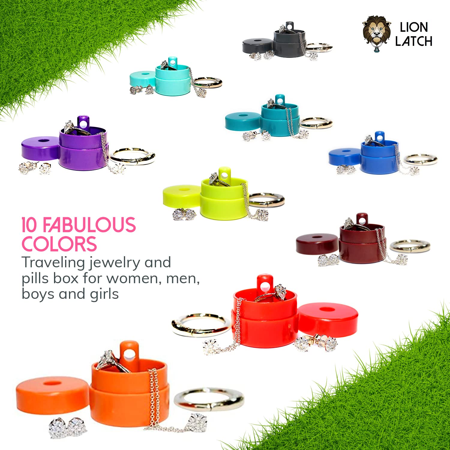 Lion Latch Travel Jewelry Organizer Box - Portable Ring Holder for Women & Girls with Keychain | Small Jewelry Storage Case for Rings, Necklaces & Earrings | Perfect for Travel, Gifts & Daily Use
