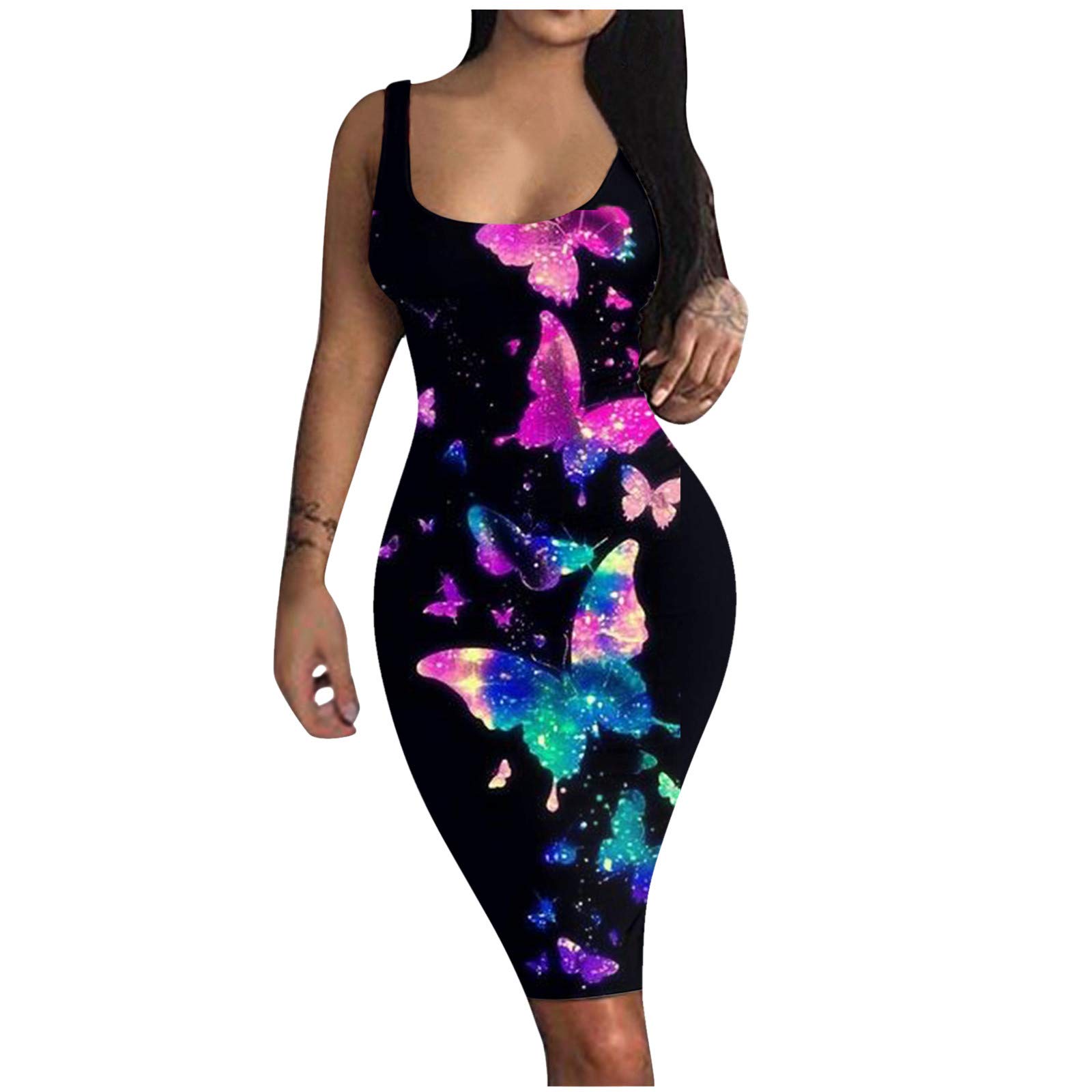 Women's Black Summer Dress - Casual Slim Fit Printed Sleeveless Vest Skirt for Work & Fashion | Perfect for Office Wear, Beach Outings & Summer Parties