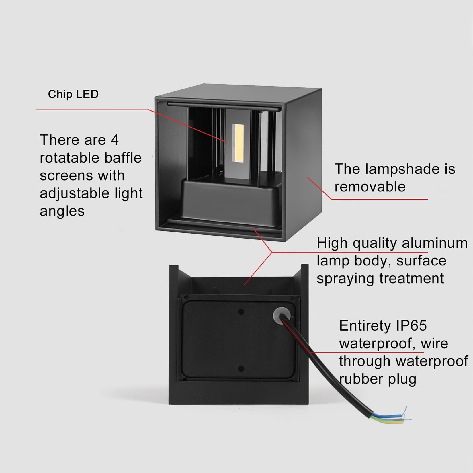 4 Pack Modern Black LED Wall Sconces - 12W 3000K Warm White Outdoor/Indoor Lighting - IP65 Waterproof Square Aluminum Fixtures for Patio, Garden, Porch & Hallway Lighting