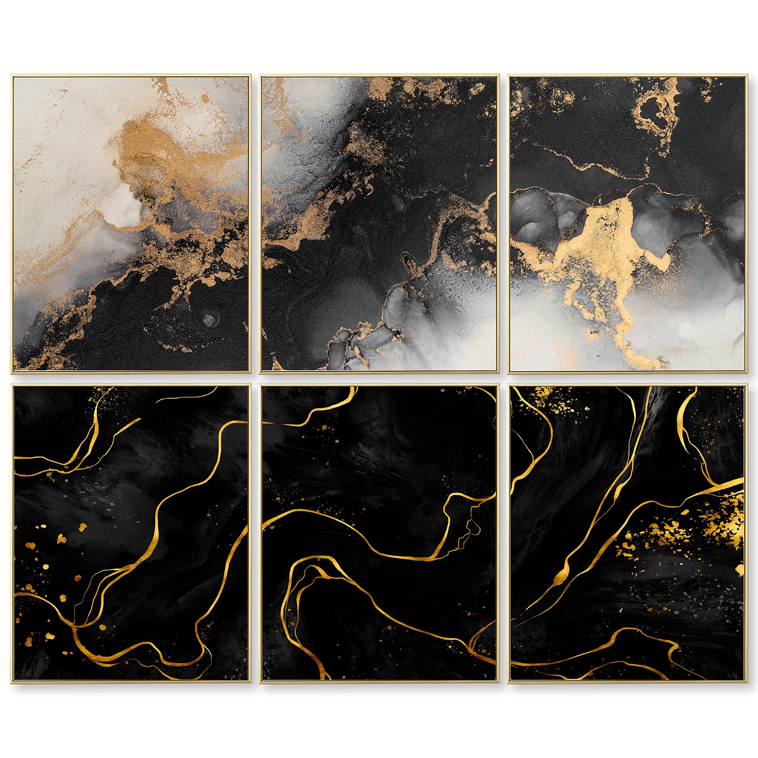97 Gold and Black Abstract Marble Wall Art - Modern Black & Gold Wall Decor for Living Room & Bedroom - 8x10 Inch Unframed Canvas Print - Perfect for Home, Office, and Gift Giving