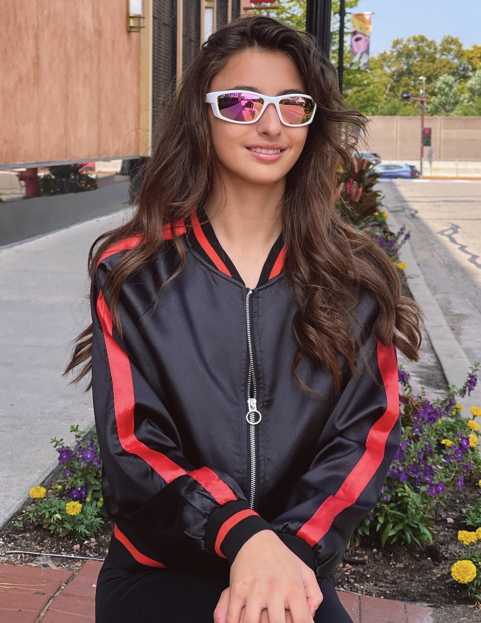 Zeagoo Women's Lightweight Bomber Jacket - Casual Striped Zip Up Windbreaker Coat with Pockets | Perfect for Spring, Fall & Outdoor Activities
