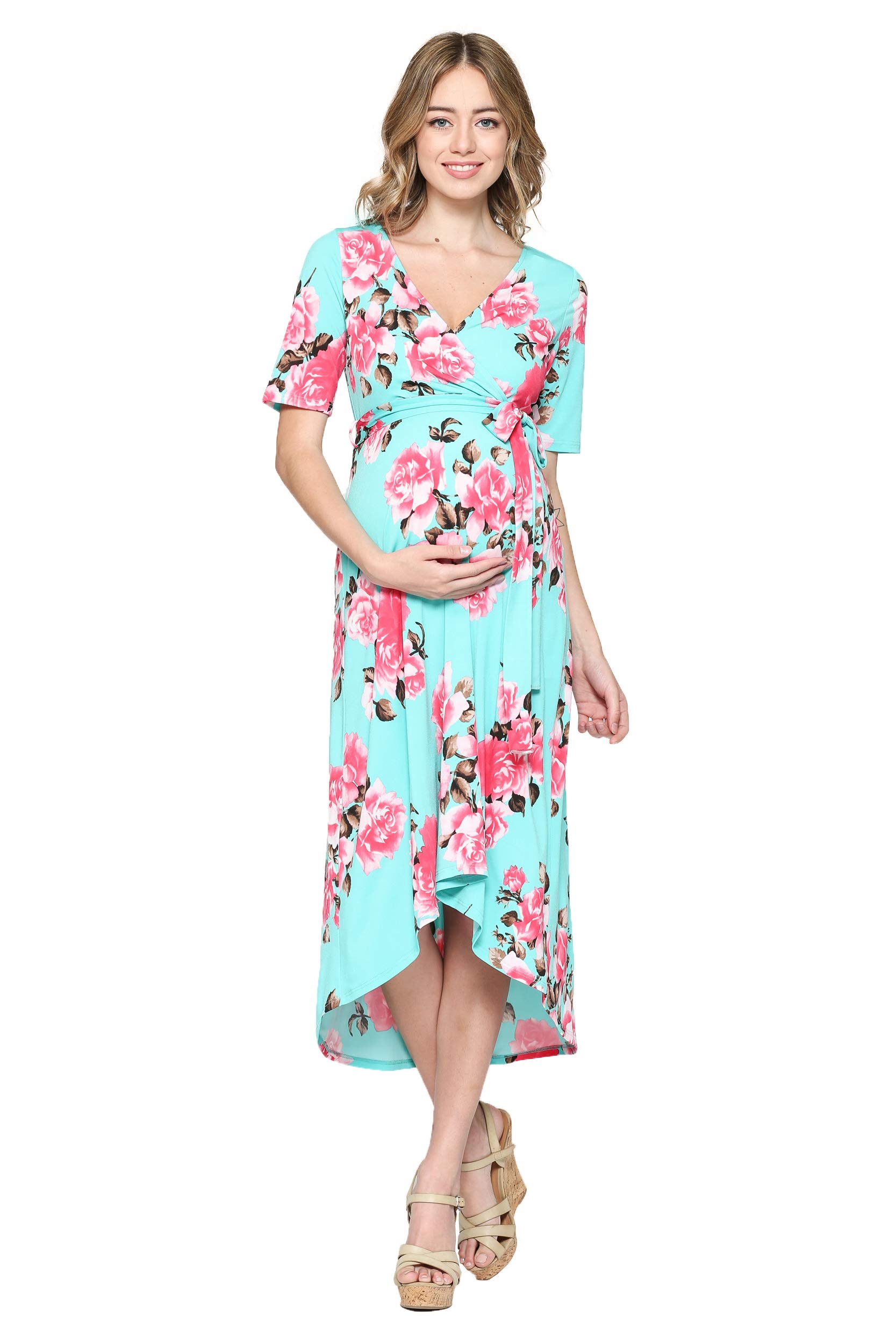 Stylish Women's Maternity Wrap Dress - Mid-Length with Adjustable Waist Belt | Perfect for Pregnancy, Nursing & Special Occasions