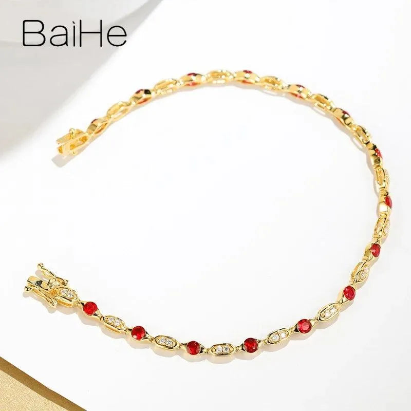14K Solid Yellow Gold Natural Ruby & Diamond Bracelet for Women & Men - Wedding, Engagement, Anniversary Gift - Elegant Fine Jewelry for Special Occasions