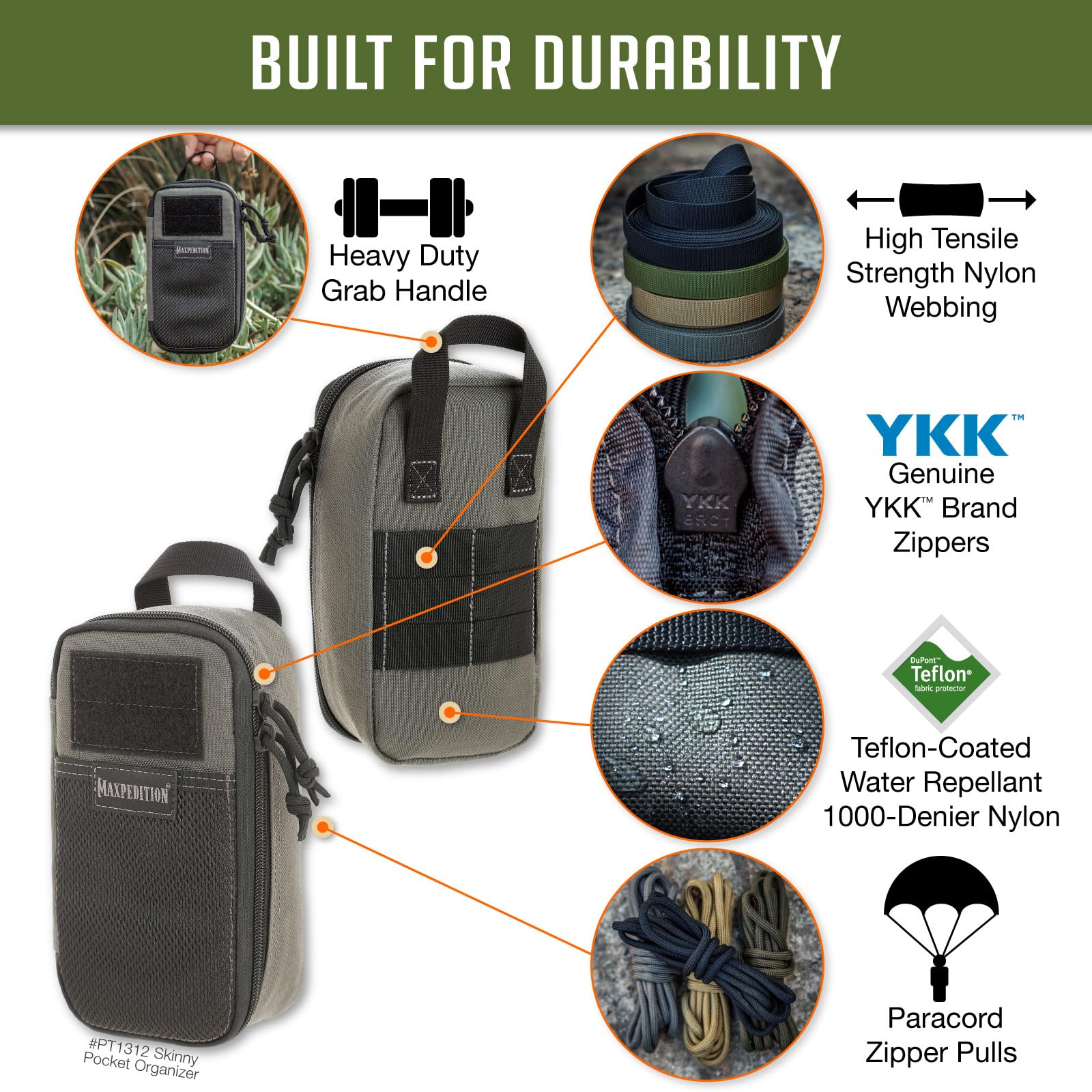 MAXPEDITION Skinny Pocket Organizer - Compact EDC Gear Pouch for Wallet, Knife, Flashlight & Essentials | Perfect for Outdoor, Travel & Everyday Carry (EDC)