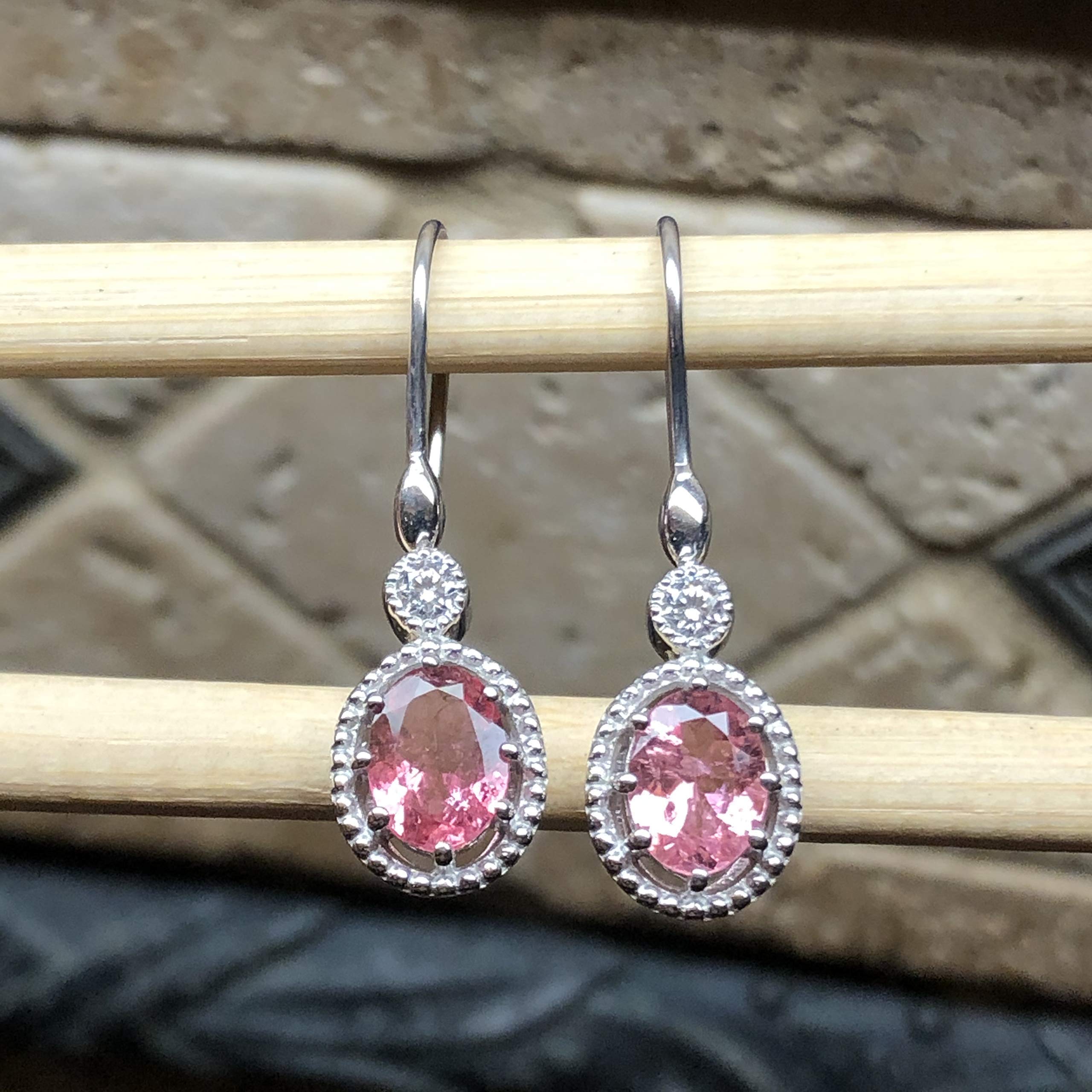 Natural 4ct Pink Tourmaline 925 Sterling Silver Earrings for Women, 30mm Dainty Stud Earrings - Perfect for Valentine's Day Gifts, Anniversary & Everyday Elegance