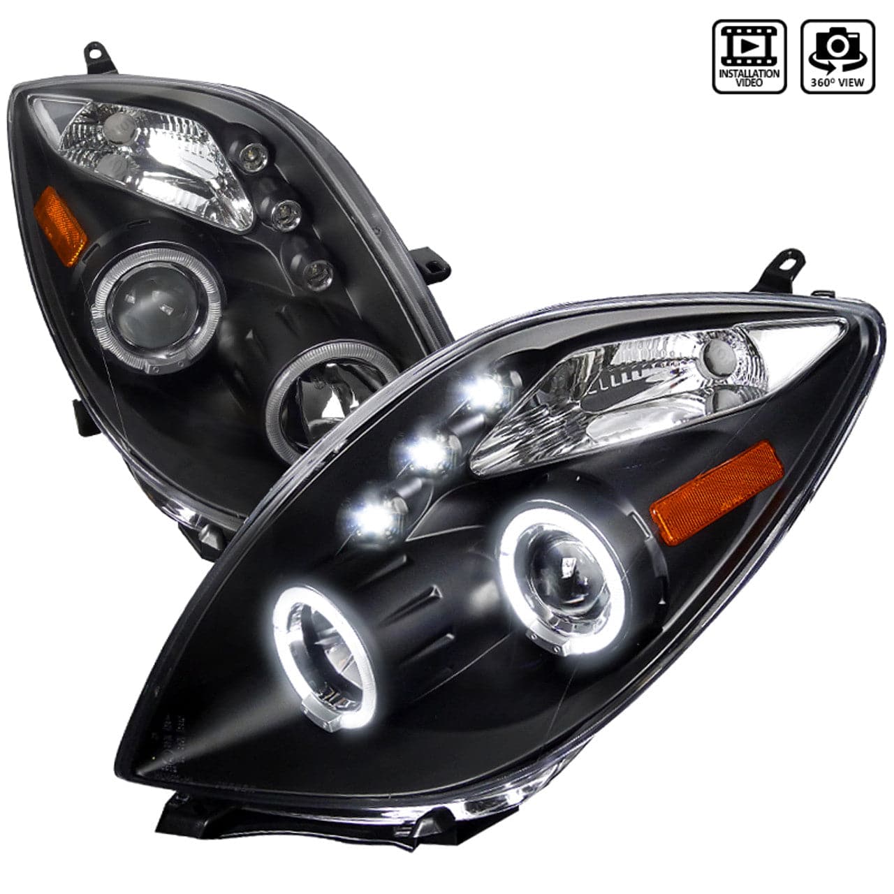 2006-2008 Toyota Yaris Halo Projector Headlights - Matte Black Housing with Clear Lens - LED Angel Eye Headlight Assembly for Night Driving & Car Customization