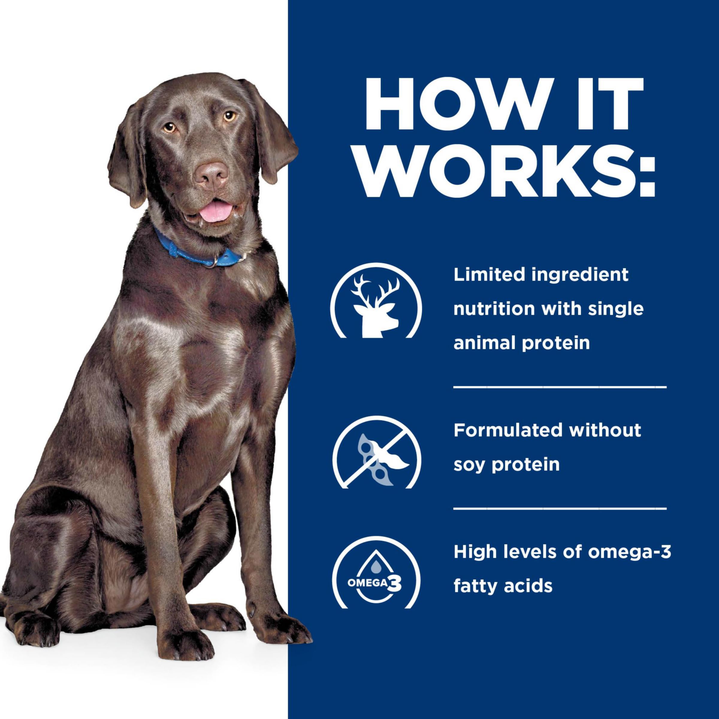 Hill's Prescription Diet d/d Skin & Food Sensitivities Potato & Venison Formula Dry Dog Food - Veterinary Recommended for Allergies & Digestive Health - 17.6 lb Bag - Perfect for Dogs with Sensitive Skin & Food Allergies at Home or Travel