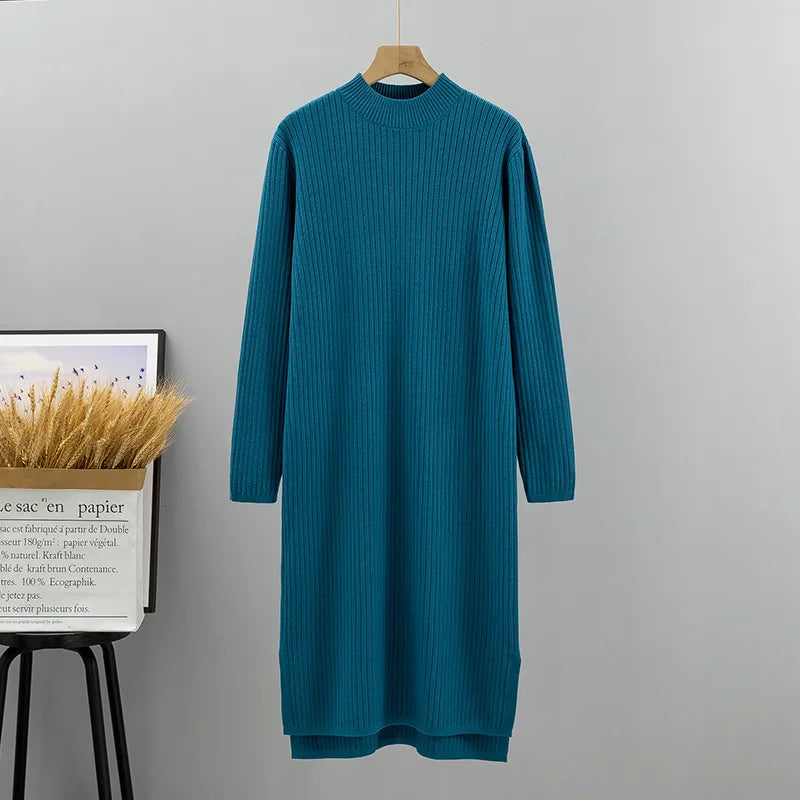 Women's Thick Knitted Ribbed Sweater Dress - Autumn Winter Warm Casual Loose Fit Fashion Dress for Ladies | Perfect for Office, Dating, and Holiday Outfits