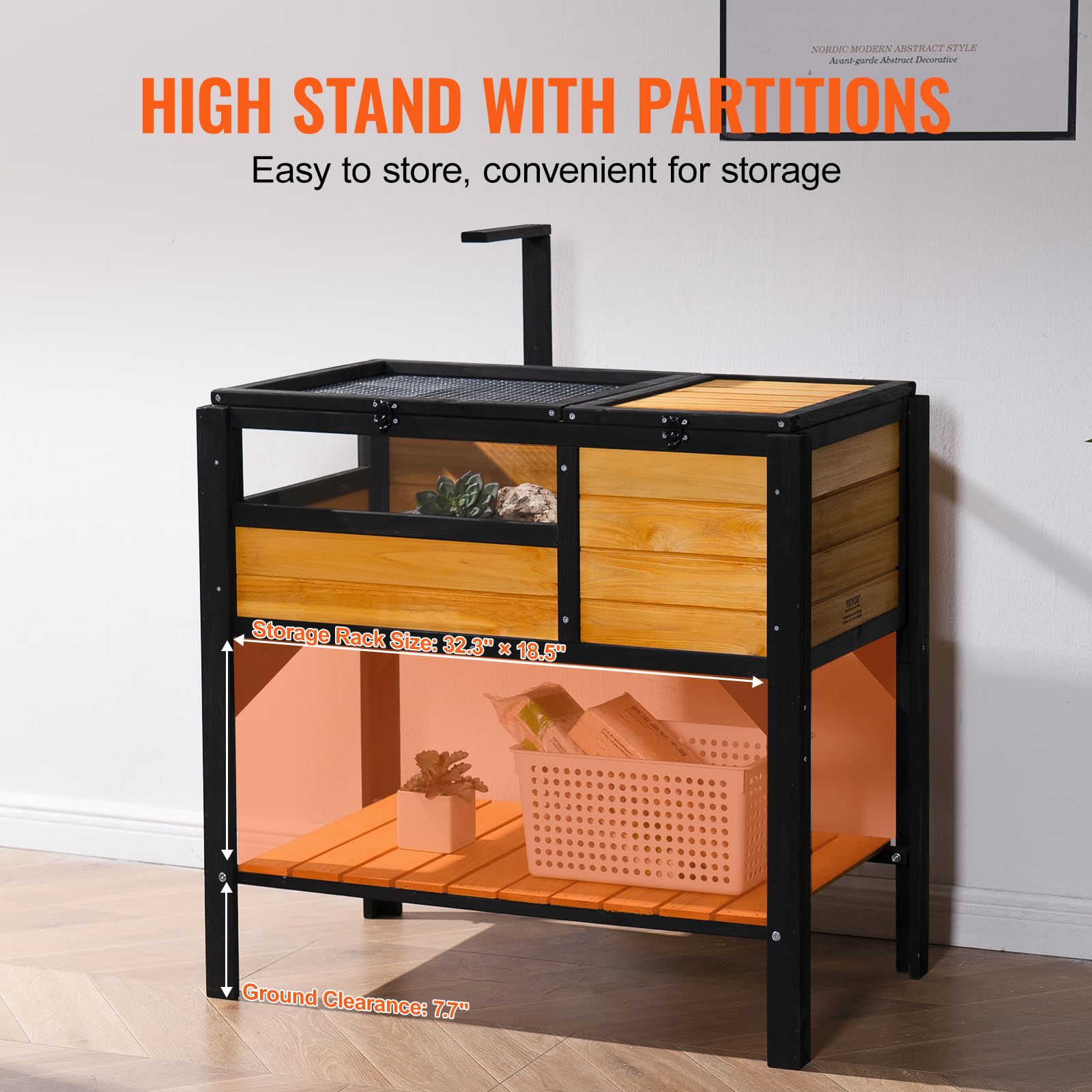 VEVOR Cedar Wooden Tortoise Habitat - Indoor & Outdoor Reptile Enclosure with Light Stand & Legs for Geckos, Lizards, Snakes | Durable Small Animal Cage for Pet Turtles & Tortoises - Perfect for Backyard Gardens, Terrariums & Reptile Shelters
