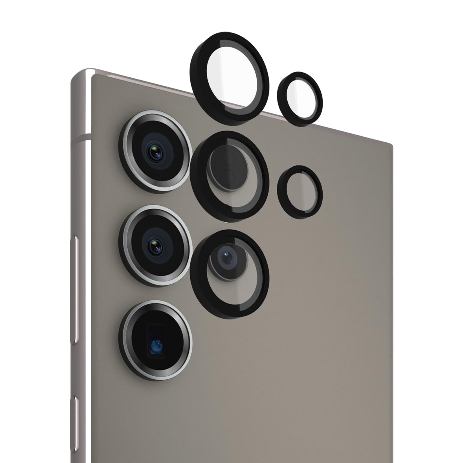Pelican Samsung Galaxy S24 Ultra Camera Lens Protector - 9H Tempered Glass with Aluminum Rings - Anti-Scratch, Anti-Shatter, HD Clear for Night Photography - Case Friendly & Easy Installation (Black) - Perfect for Outdoor Adventures, Travel & Daily Protection