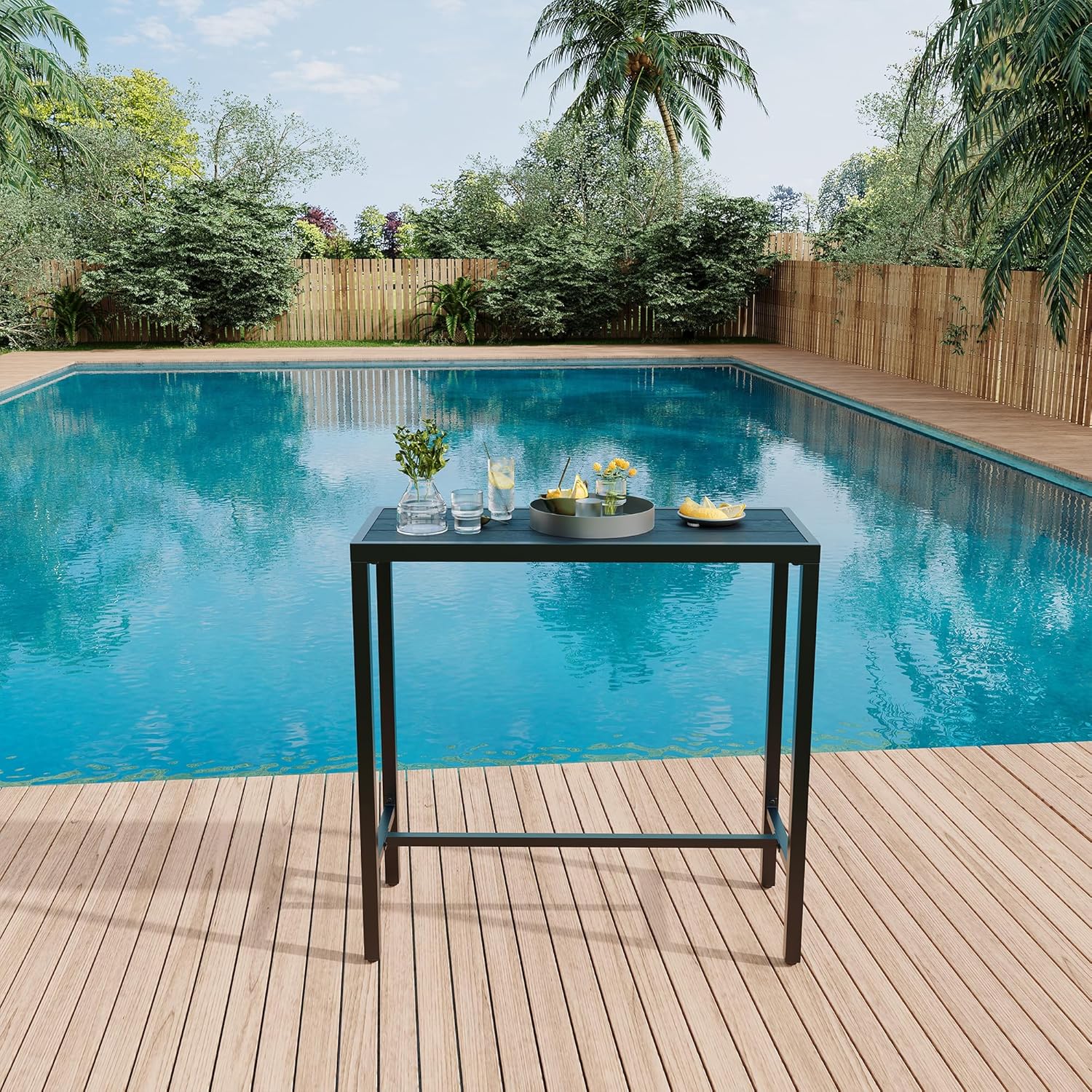 GARVEE 39 Inch Outdoor Bar Height Table - Waterproof Patio Dining Table with Powder Coated Metal Frame, Weather Resistant, Heavy Duty 250 lbs Capacity, Adjustable Leveling Feet - Perfect for Backyard, Deck, Poolside & Outdoor Entertaining