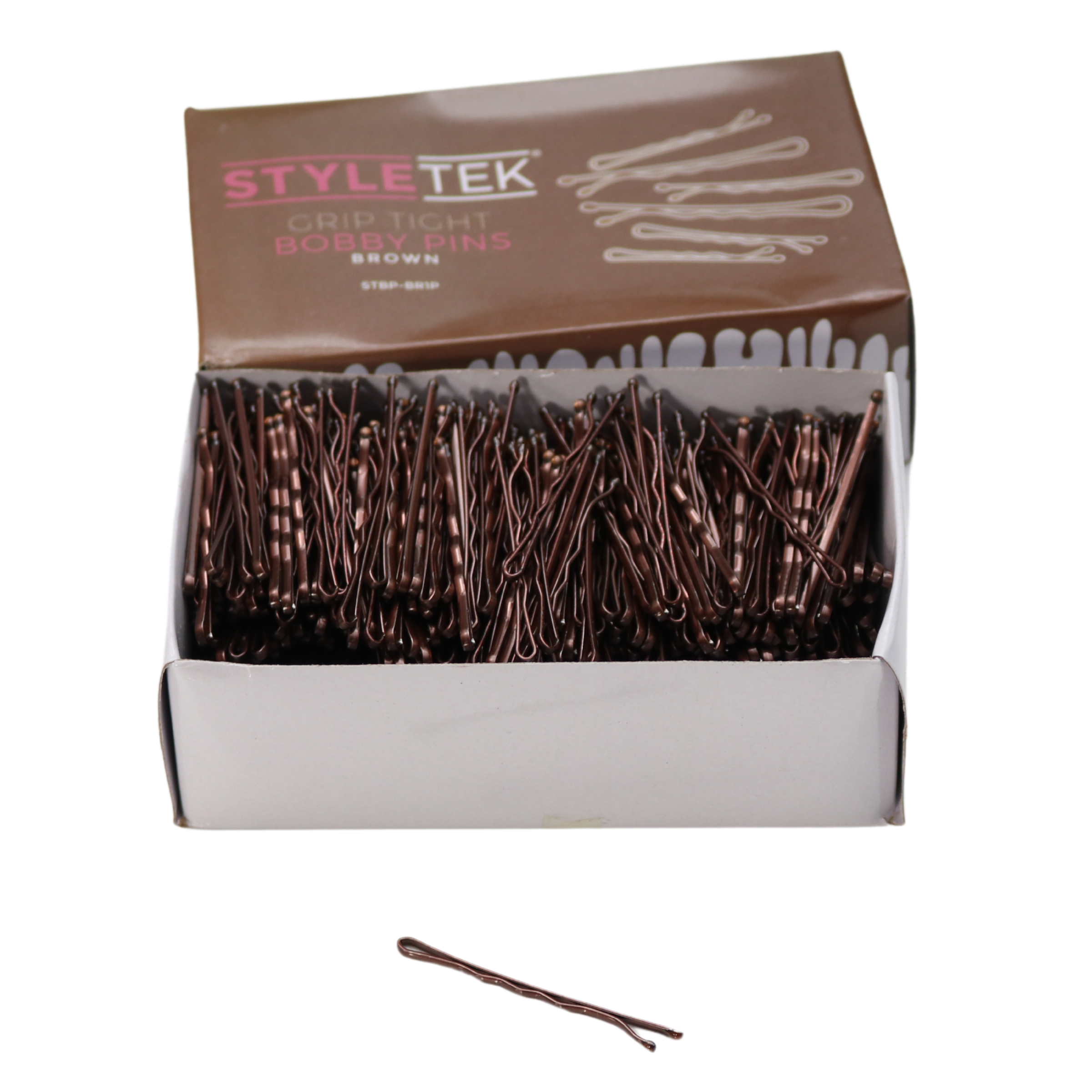 Styletek Grip Tight Heavy Duty Bobby Pins - 1 Lb Brown Hair Pins for Thick & Curly Hair - Secure Hairstyles for Weddings, Workouts & Everyday Use