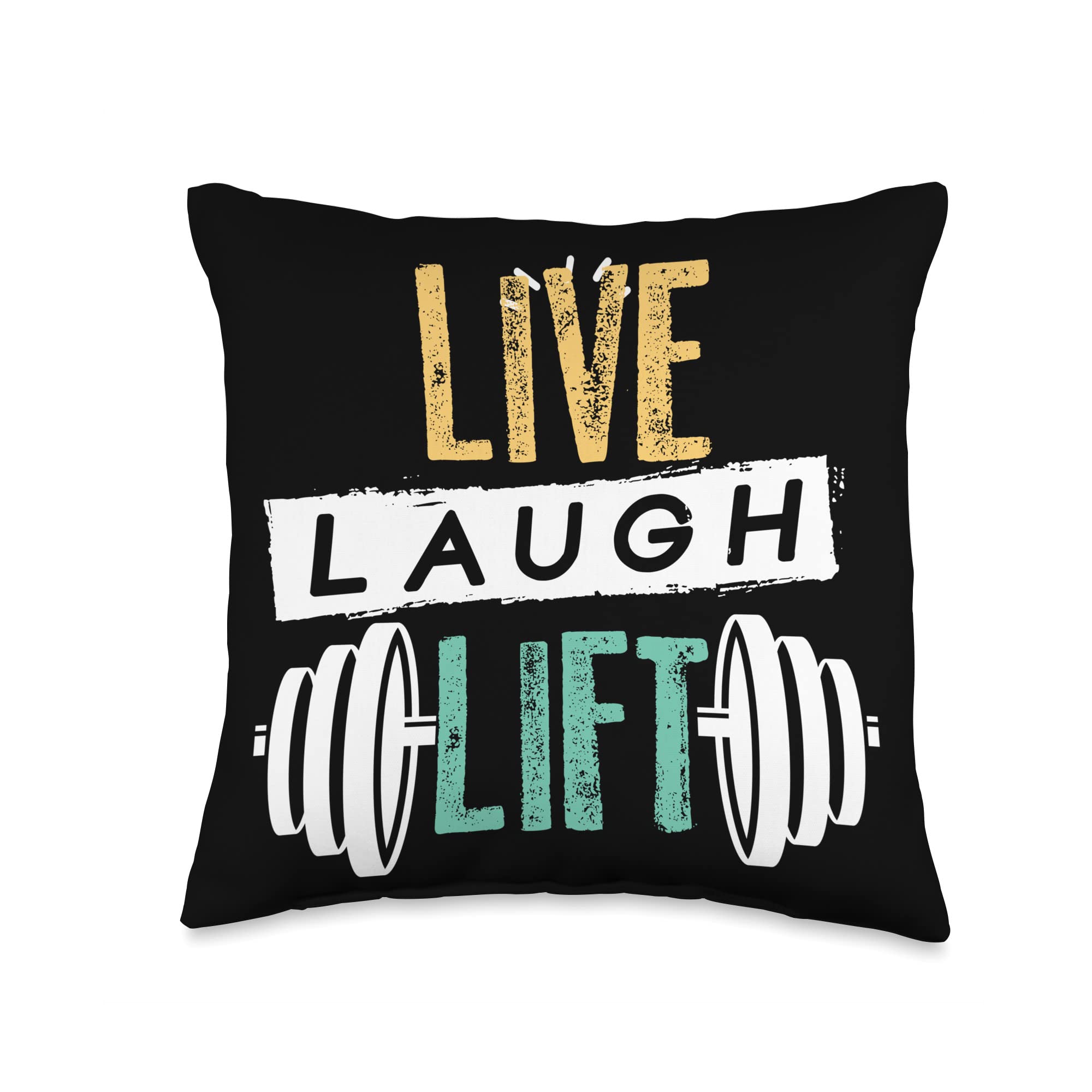Live Laugh Lift Gym & Fitness Motivational Throw Pillow 16x16 - Funny Workout Meme Decor for Men's Home Gym, Office & Man Cave - Multicolor