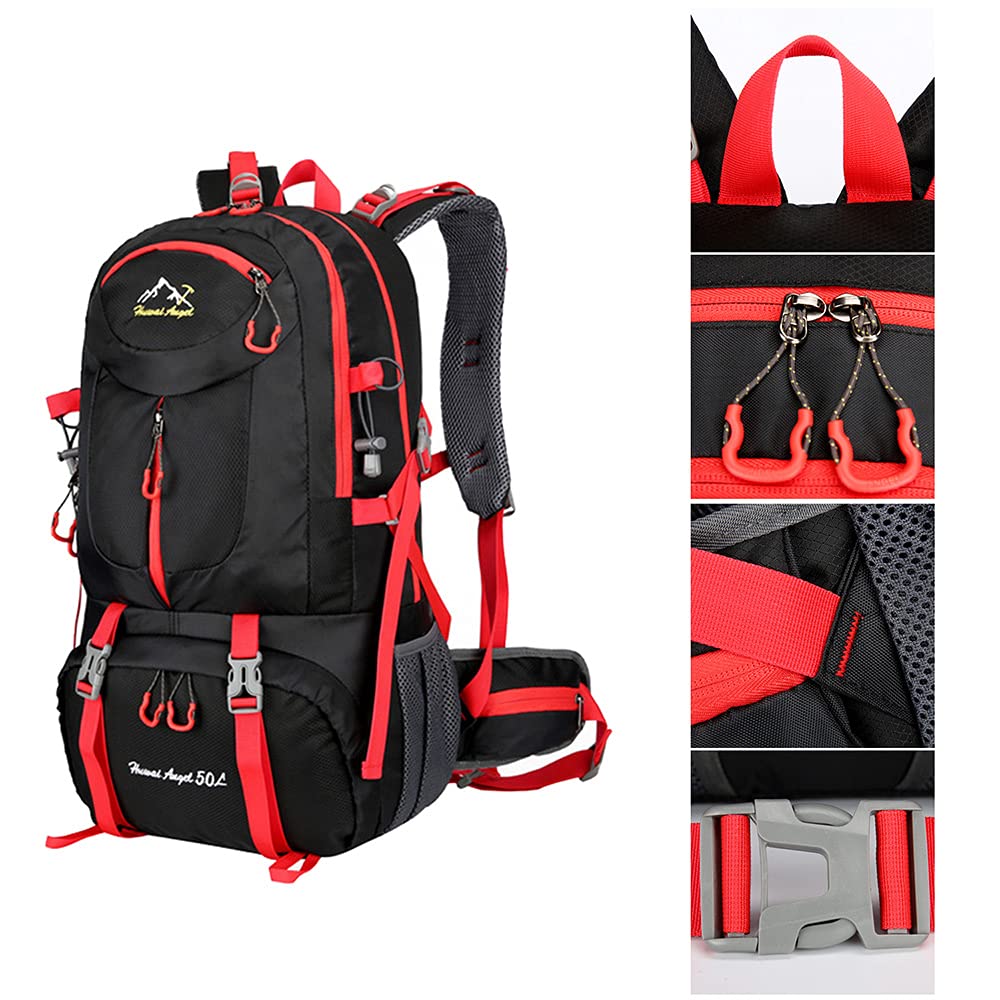 Rojeam 40L/50L/60L Lightweight Hiking Backpack for Men & Women - Waterproof Travel Daypack for Outdoor Activities, Trekking, Camping & Cycling - Durable Black 50L Backpack for Adventure & Daily Commute