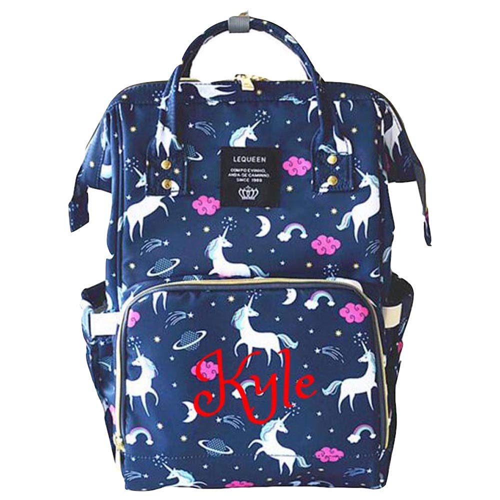 Personalized Large Diaper Backpack with Custom Monogram Embroidery - Baby Bag for Boys & Girls, Waterproof Travel Diaper Tote for Moms (Blue Unicorn) - Perfect for Daycare, Travel & Everyday Use