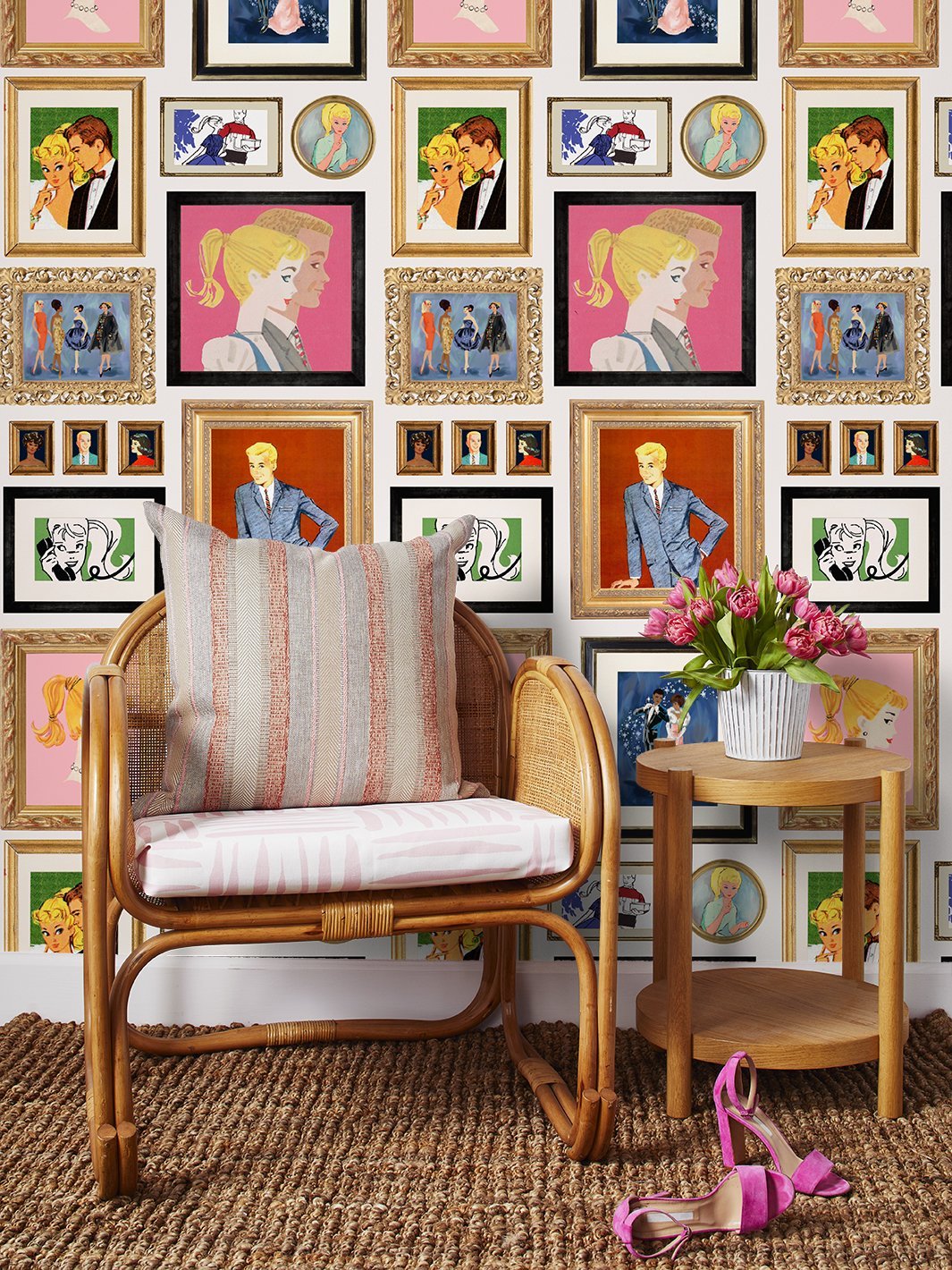 Barbie™ Cream Illustrated Wallpaper for Gallery Walls - Perfect for Bedroom, Living Room & Nursery Decor