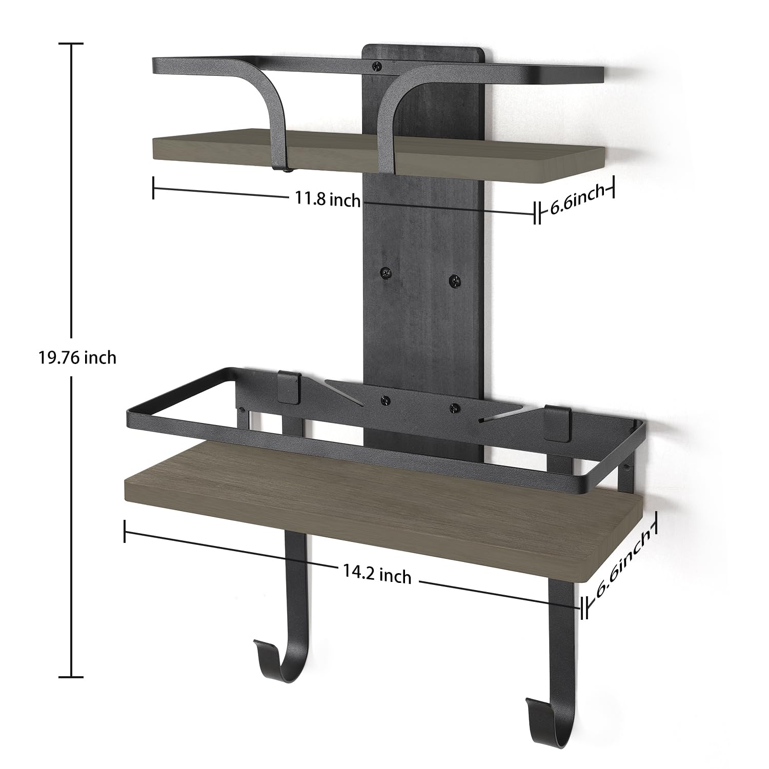 VINAEMO Wall Mount Ironing Board Hanger - 2-Tier Iron & Board Holder with Removable Hooks - Solid Wood Laundry Room Shelf for Home Organization - Perfect for Small Spaces & Closet Storage