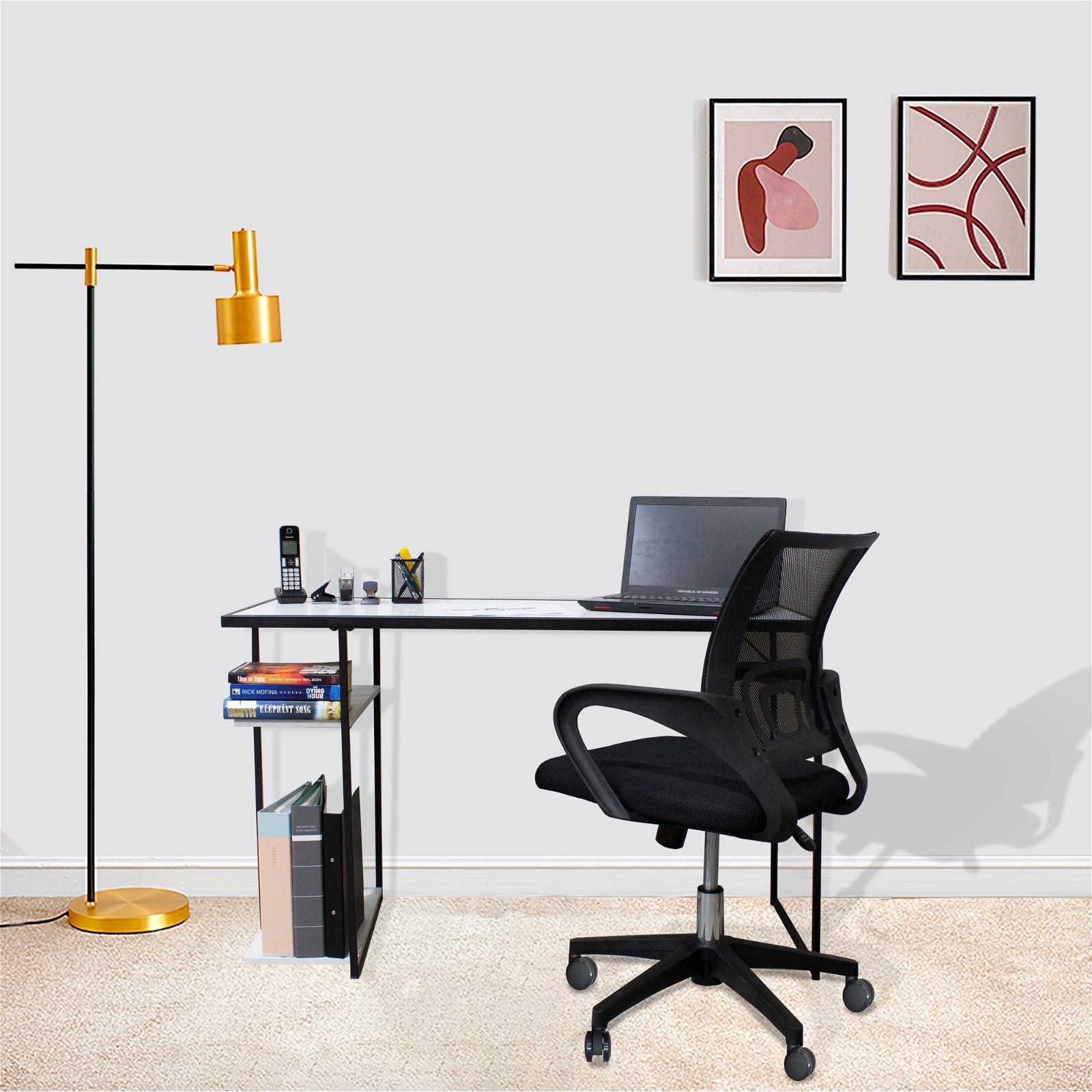 Modern Home Office Desk with Storage - Stylish & Functional Urban Style Writing Desk for Small Spaces - Perfect for Remote Work & Study