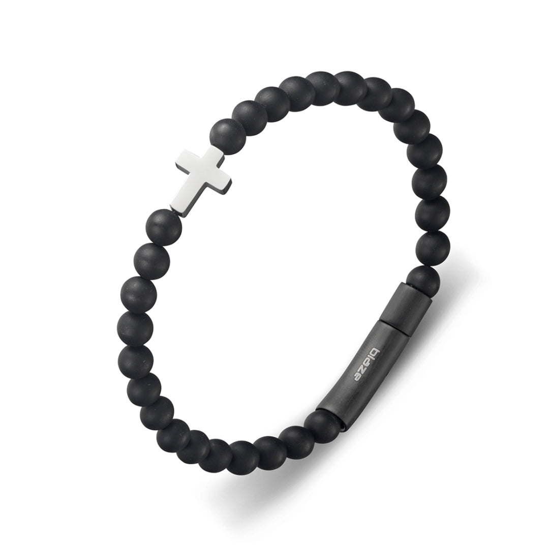 Orion Men's Black Onyx Hematite Cross Bracelet - Stainless Steel Adjustable Chain - Religious Jewelry for Men - Perfect for Gifts, Church, and Everyday Wear