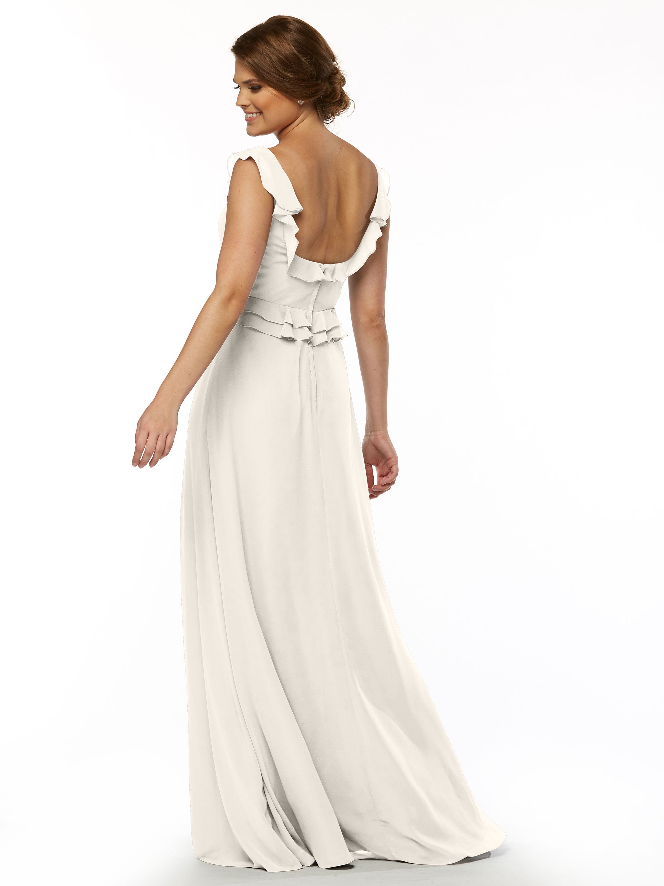 Elegant 80173 Chiffon Off-The-Shoulder A-Line Bridesmaid Dress with Ruffled Bodice - Perfect for Weddings, Formal Events & Special Occasions
