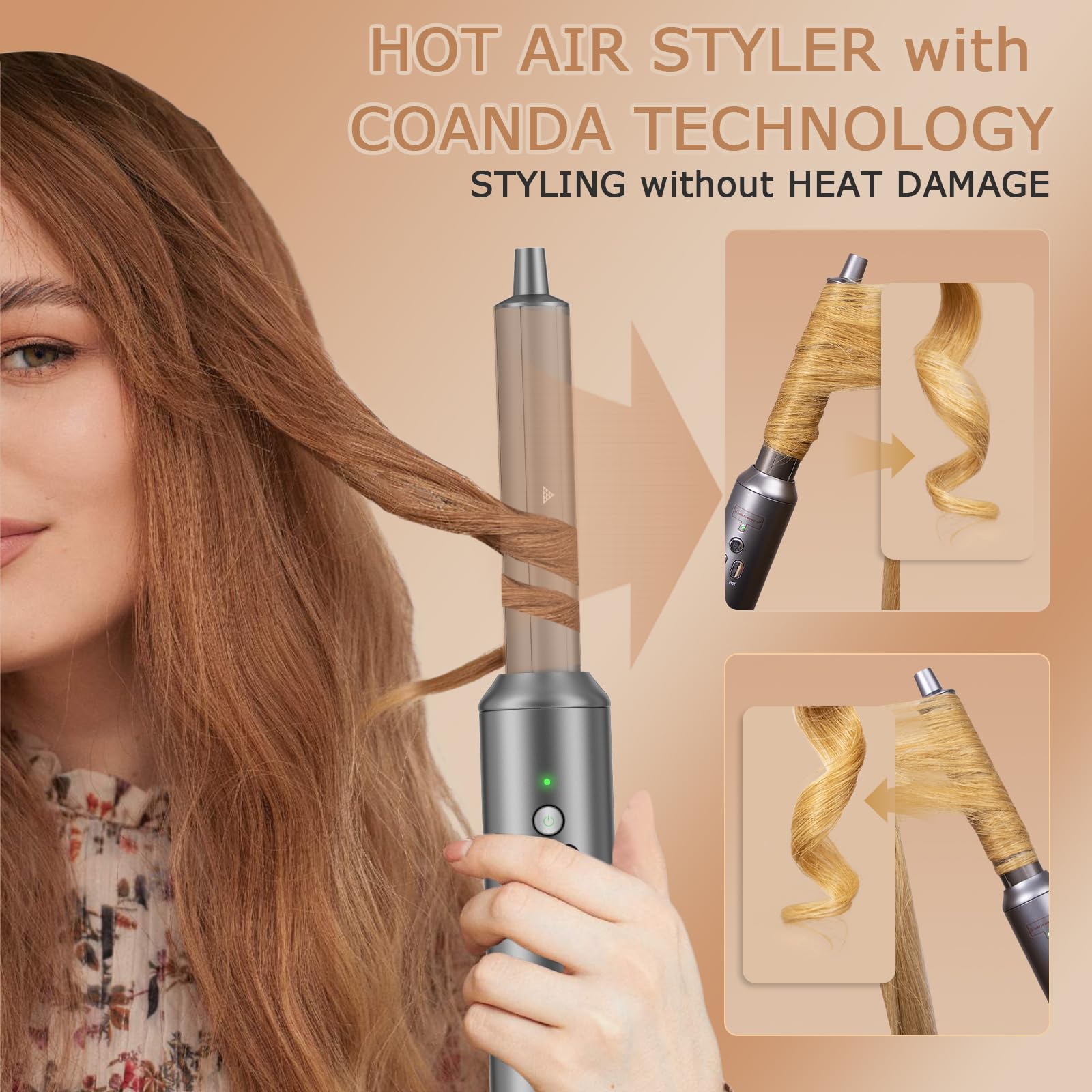 AOMEES Professional 6-in-1 Hot Air Styler & Hair Dryer Brush - Ionic Hair Dryer, Volumizer, Straightener & Curler for Heat-Free Styling | Salon Quality Blowout at Home for Smooth, Shiny Hair