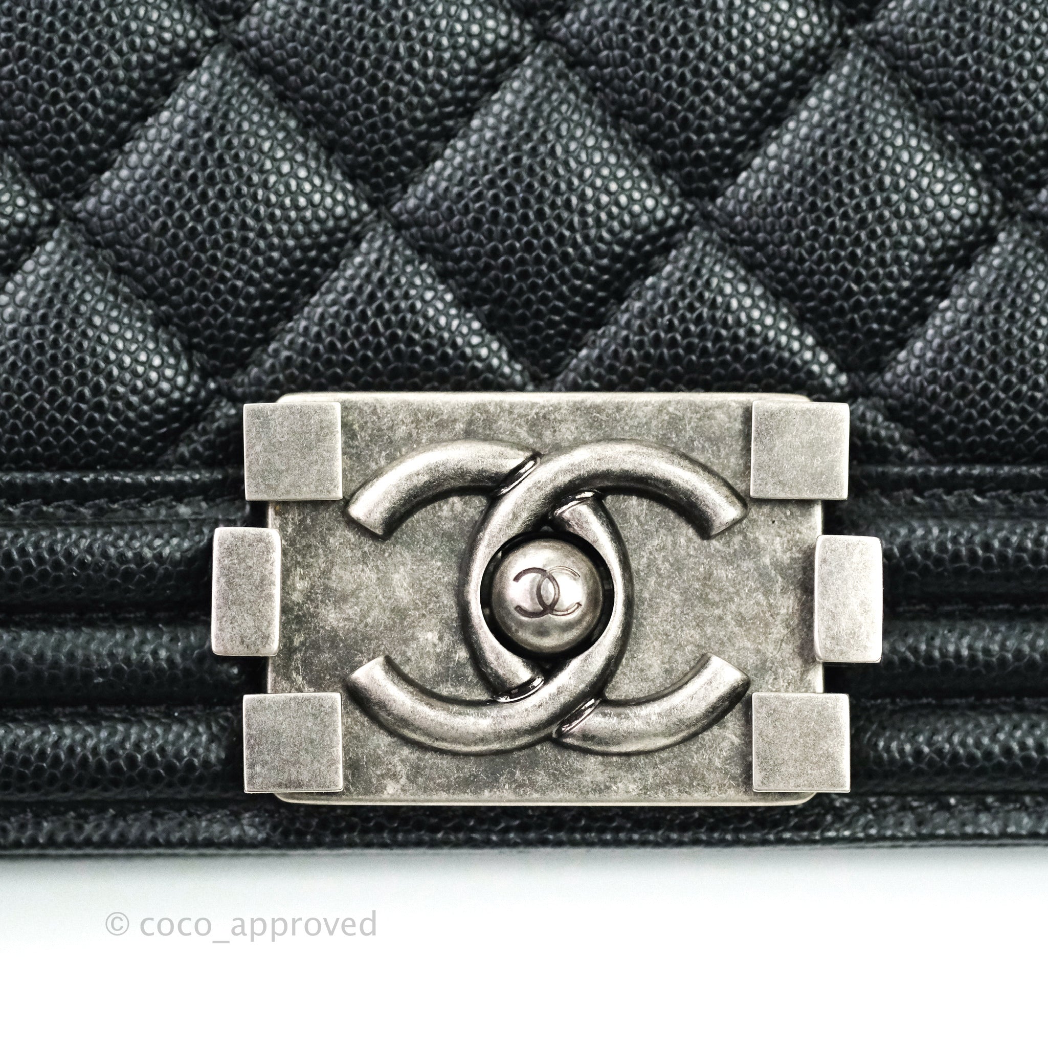 Chanel Boy New Medium Quilted Black Caviar Leather Bag with Ruthenium Hardware - Luxury Crossbody Purse for Women, Perfect for Evening Events & Daily Use