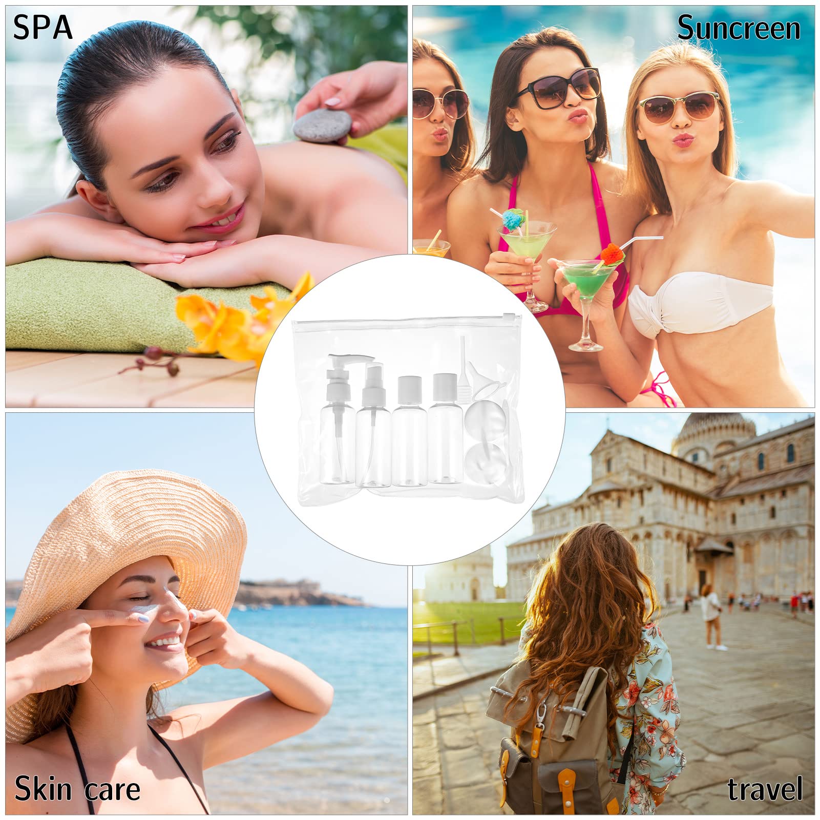 9-Piece Leak-Proof Travel Bottles Set for Toiletries - Refillable Cosmetic Containers for Shampoo, Lotion & Makeup with Clear TSA-Approved Travel Bag - Perfect for Airplane, Gym & Vacation Essentials