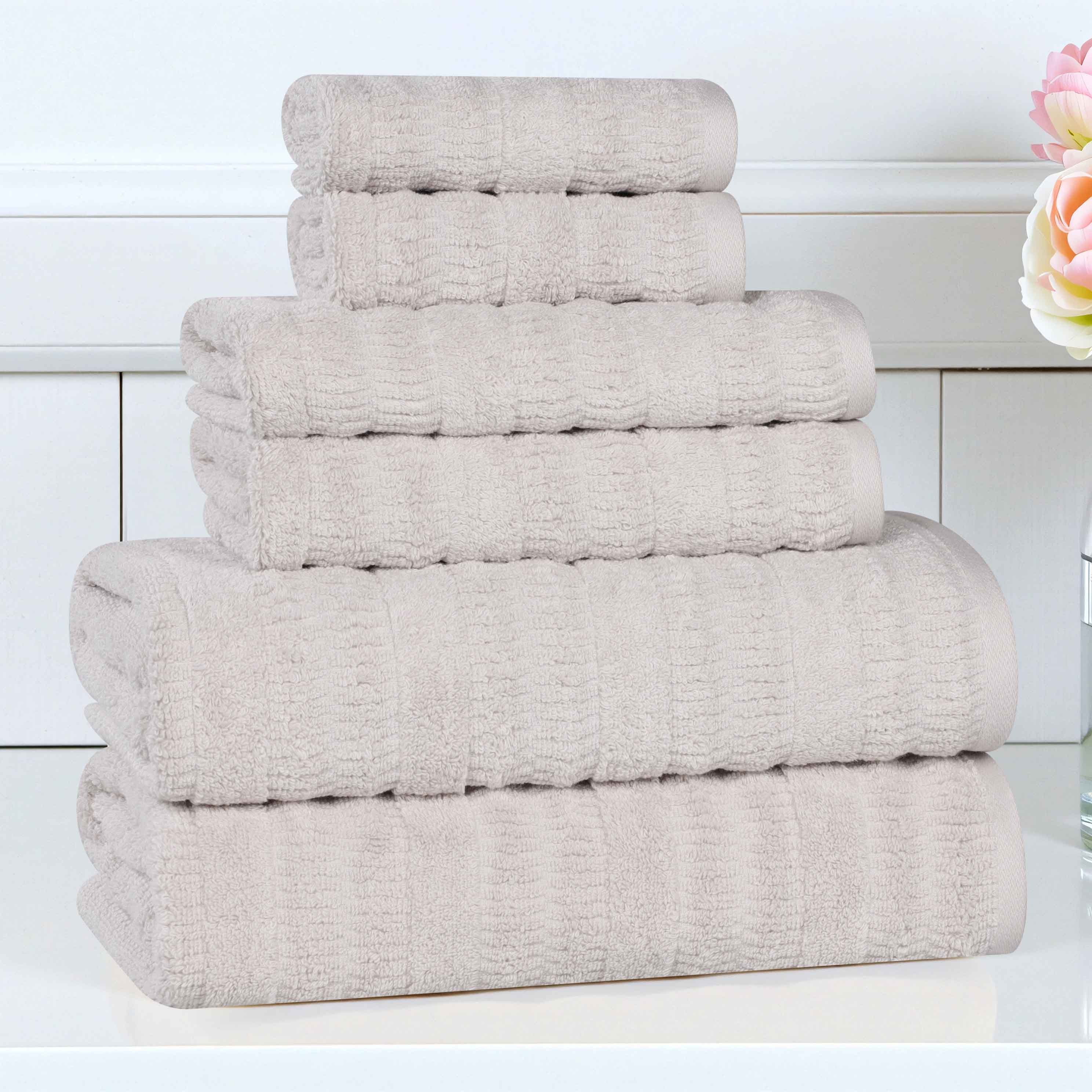Mika Smart Twist Cotton Solid Vertical Ribbed 6-Piece Towel Set - Soft & Absorbent Bath Towels for Spa, Gym, and Home Use