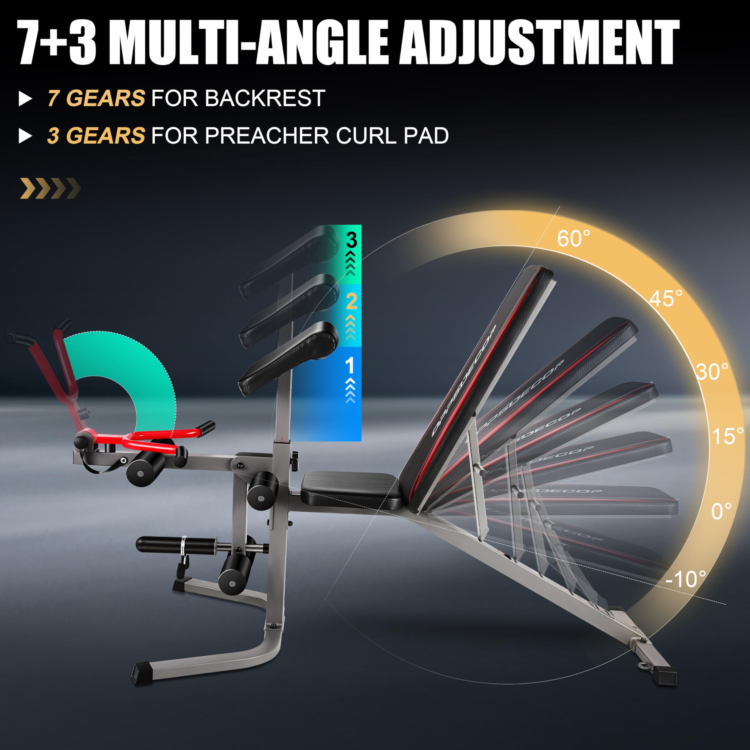 OPPSDECOR Adjustable Weight Bench Set with Preacher Curl & Leg Extension - Professional Home Gym Equipment for Full Body Workout | Perfect for Strength Training, Muscle Building & Home Fitness Routines