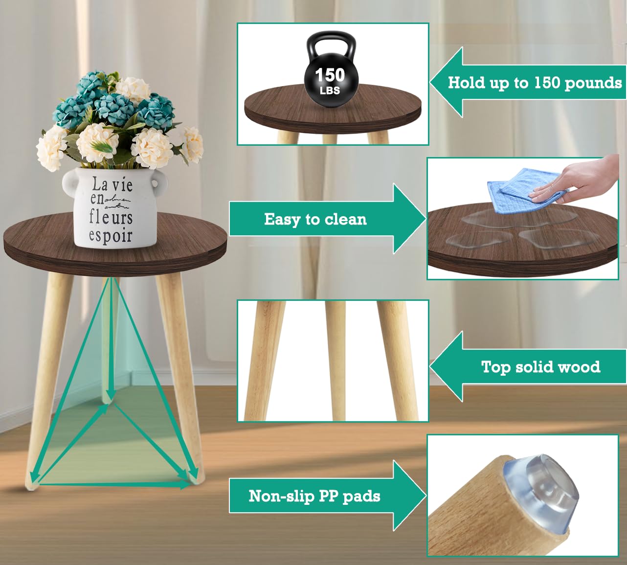 18IN Tall Wooden Plant Stand Holder for Indoor Plants - Mid Century Modern Small Round Side Table for Living Room, Bedroom & Office Corner - Perfect for Potted Flowers, Succulents & Home Decor