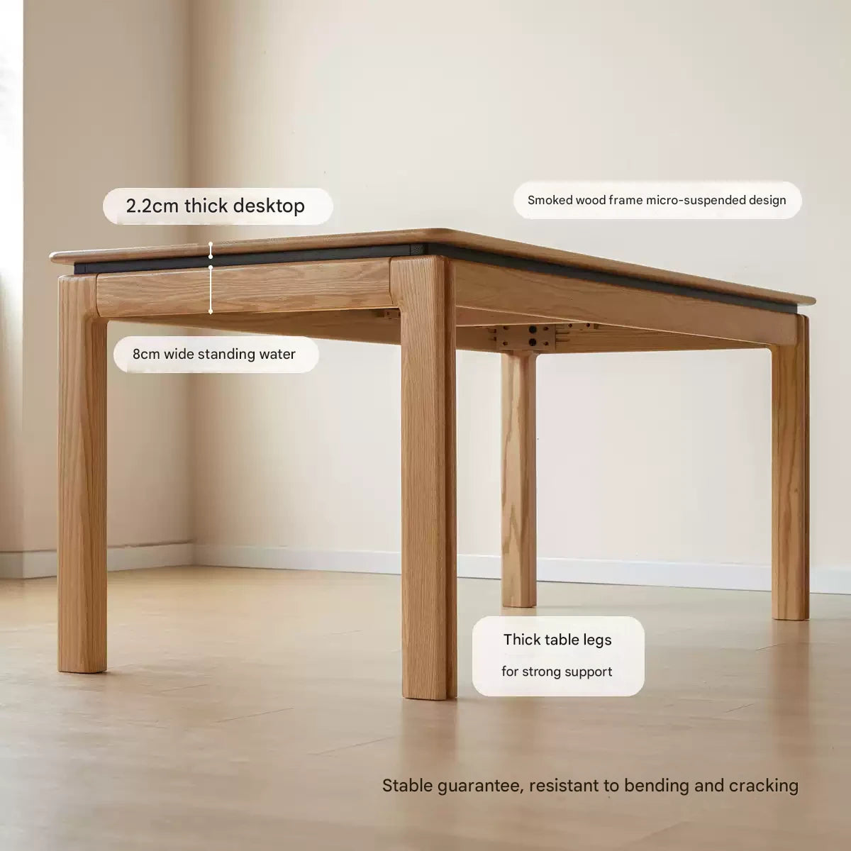 Solid Oak Wood Modern Dining Table - Farmhouse Style 6-Seater for Kitchen & Dining Room - Perfect for Family Gatherings & Dinner Parties