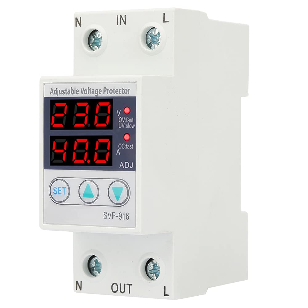 Fafeicy 40A 230VAC Single Phase Adjustable Over Voltage Under Voltage Current Protector - Reliable Power Protection for Home Appliances, HVAC Systems & Industrial Equipment