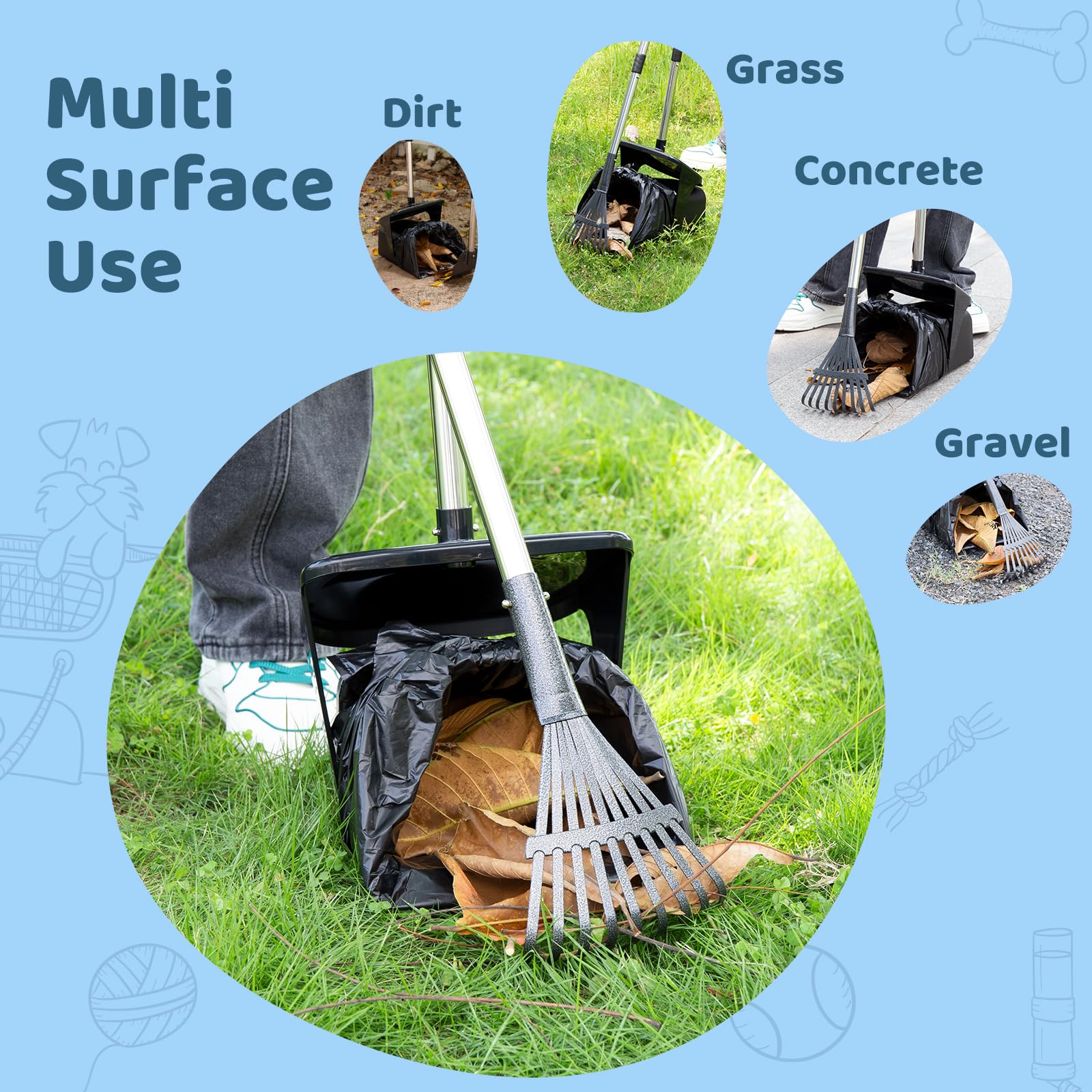 Odoland Heavy Duty Dog Poop Scooper with Swivel Bin & 20 Waste Bags - Adjustable Long Handle for Small & Large Dogs - Ideal for Yard, Grass, Dirt & Gravel - Perfect for Daily Pet Waste Cleanup & Outdoor Maintenance
