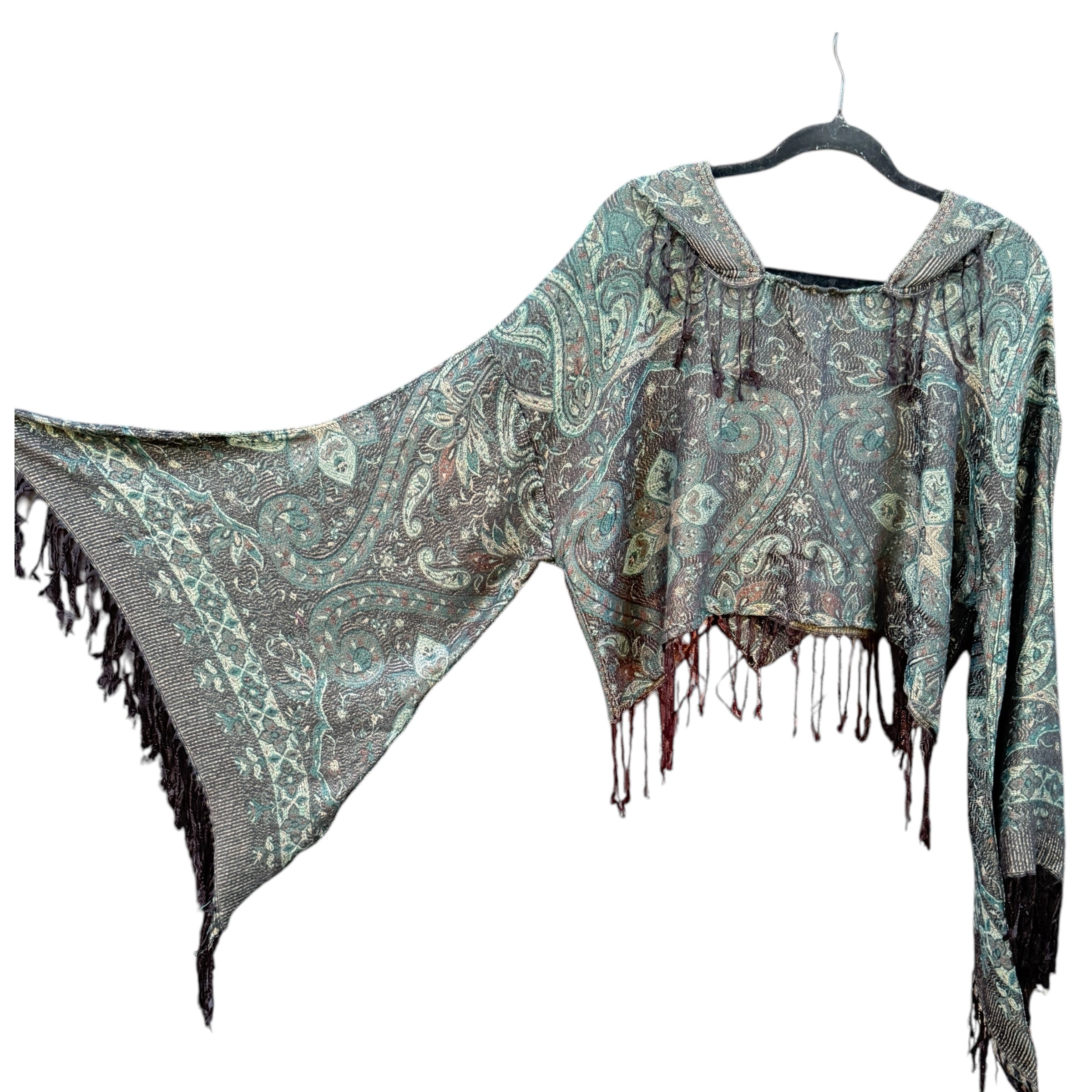 Butterfly Bell Pashmina Top - Dark Sea Paisley Print Women's Fashion Blouse | Perfect for Boho Chic Outfits, Beach Cover-ups & Summer Layering