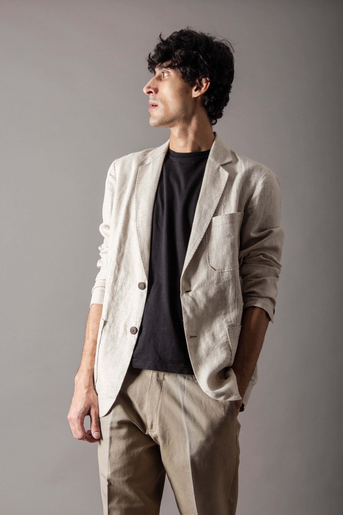 Rana Blazer for Women - Lightweight Cotton Linen Blend Jacket in Ice Beige | Casual Office Wear & Spring Summer Outfits