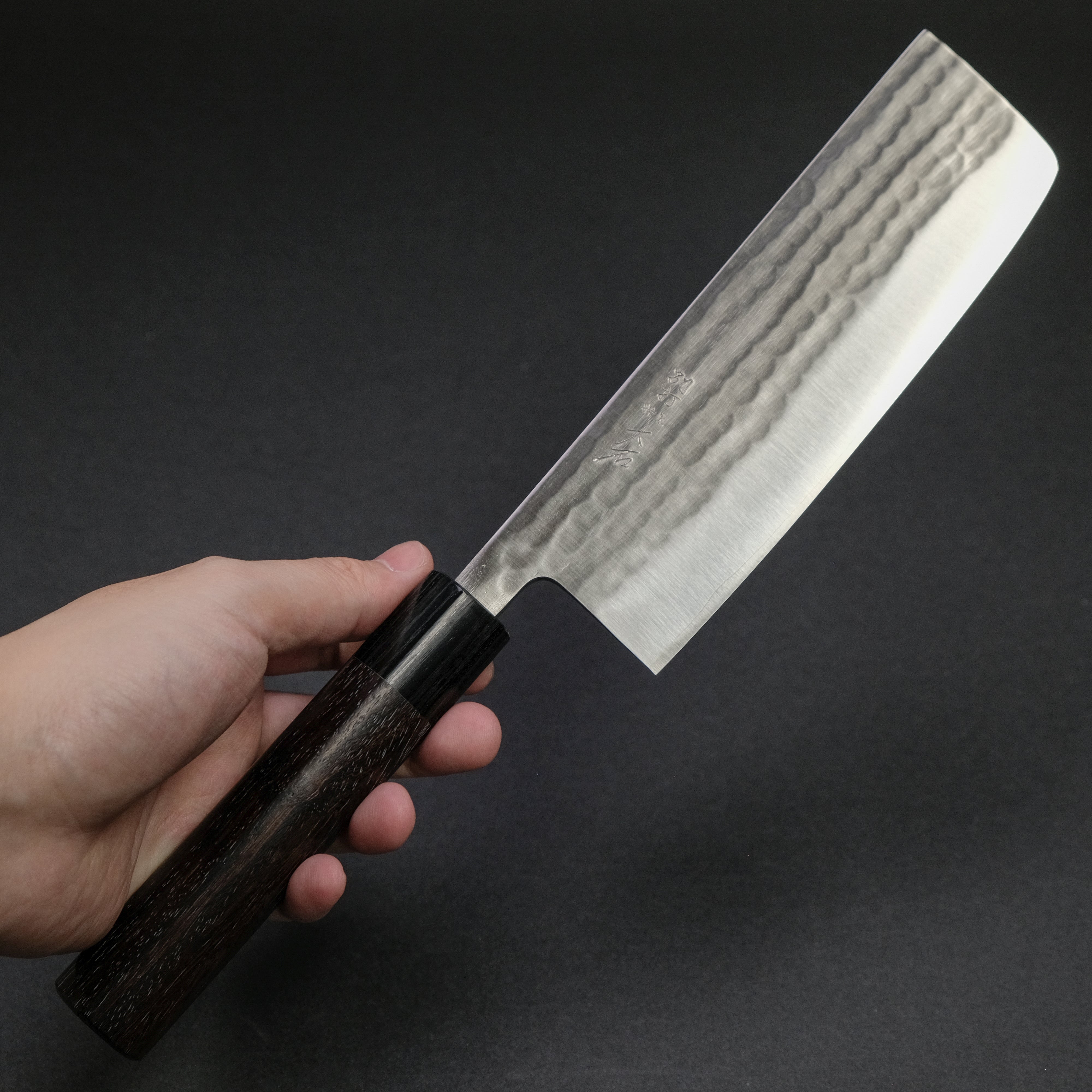 Ohishi SLD Tsuchime Nakiri Knife 165mm - Japanese Damascus Steel Chef Knife with Ebony Wood Handle - Perfect for Sushi, Vegetables & Precision Cutting