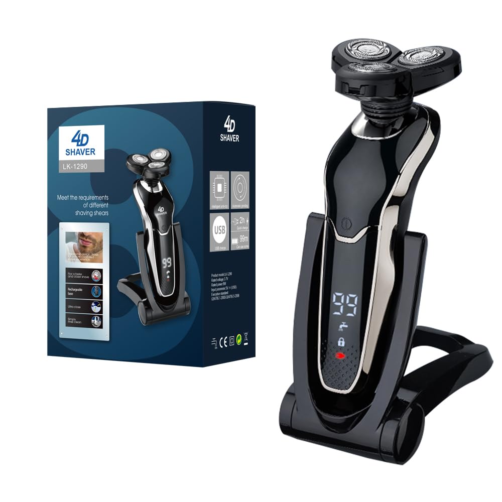 Premium Men's Electric Razor - Rechargeable Cordless Rotary Shaver with Sideburn & Nose Hair Trimmer, Waterproof Wet/Dry Shaving - Perfect for Travel, Home & Gym Use