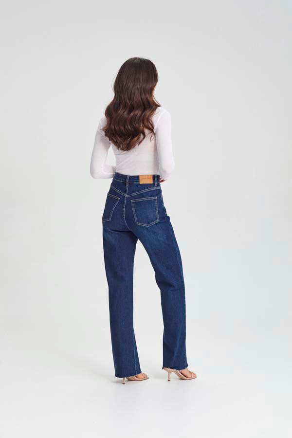 Antigoni Dark Blue Women's Jeans | High Waist Slim Fit Denim Pants for Casual Wear & Everyday Outfits