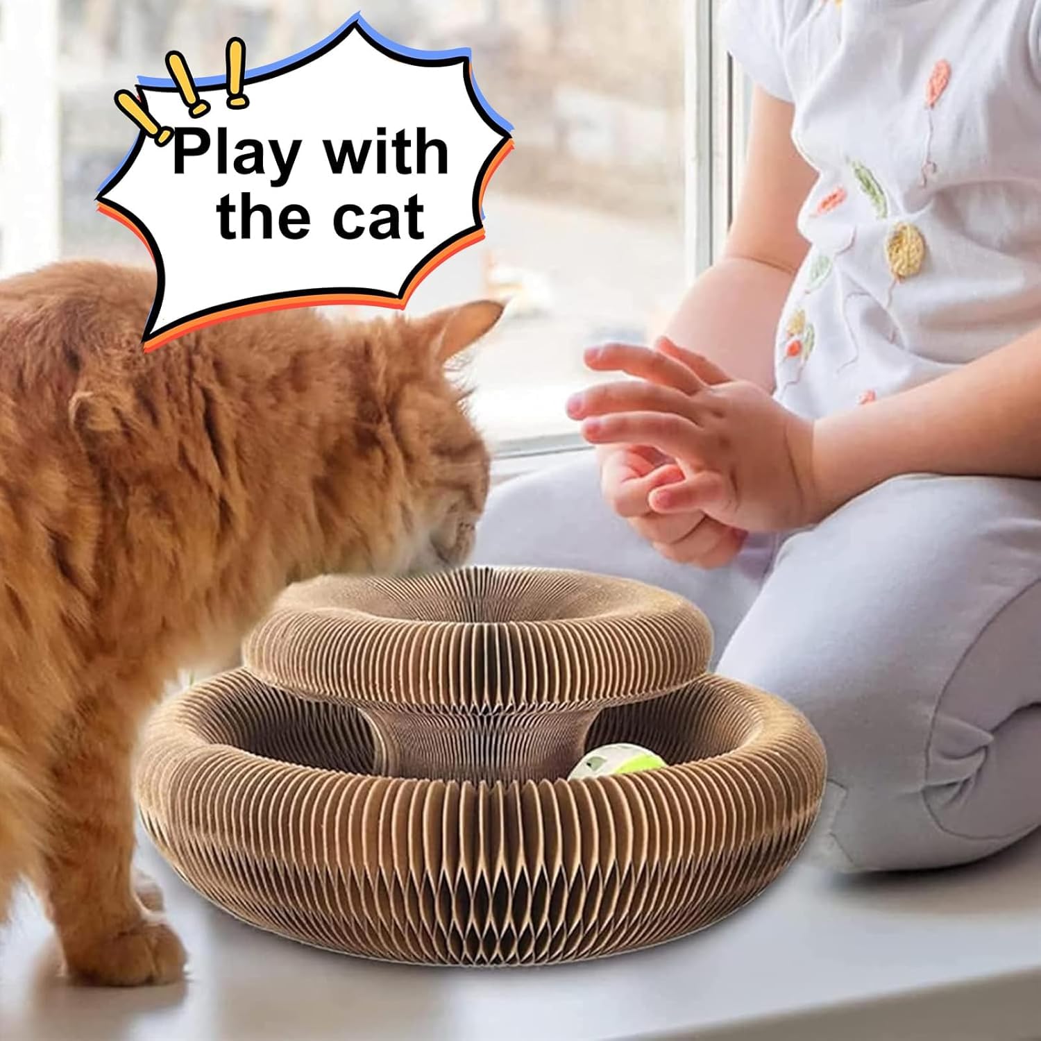 Foldable Magic Organ Cat Scratch Board - Interactive Cardboard Cat Toy with Bell Ball | Durable & Fun Cat Scratching Pad for Play & Exercise | Perfect for Indoor Cats, Kittens & Multi-Cat Homes