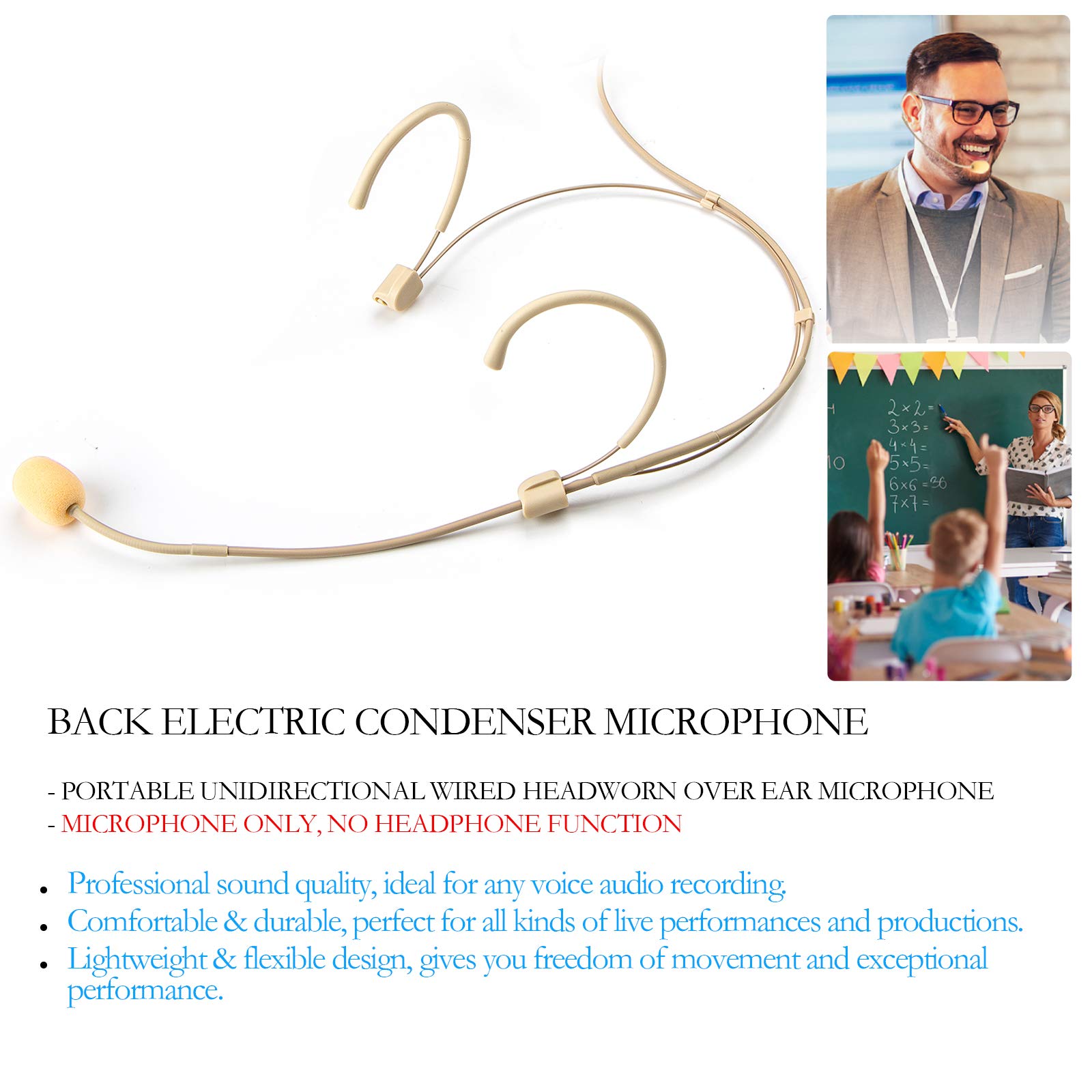 Discreet Dual Ear Hook Headset Microphone with Windscreen & Storage Case - Compatible with AKG Wireless Body Pack Transmitters - Ideal for Lectures, Live Performances, Theater, Podcasting, and Broadcasting