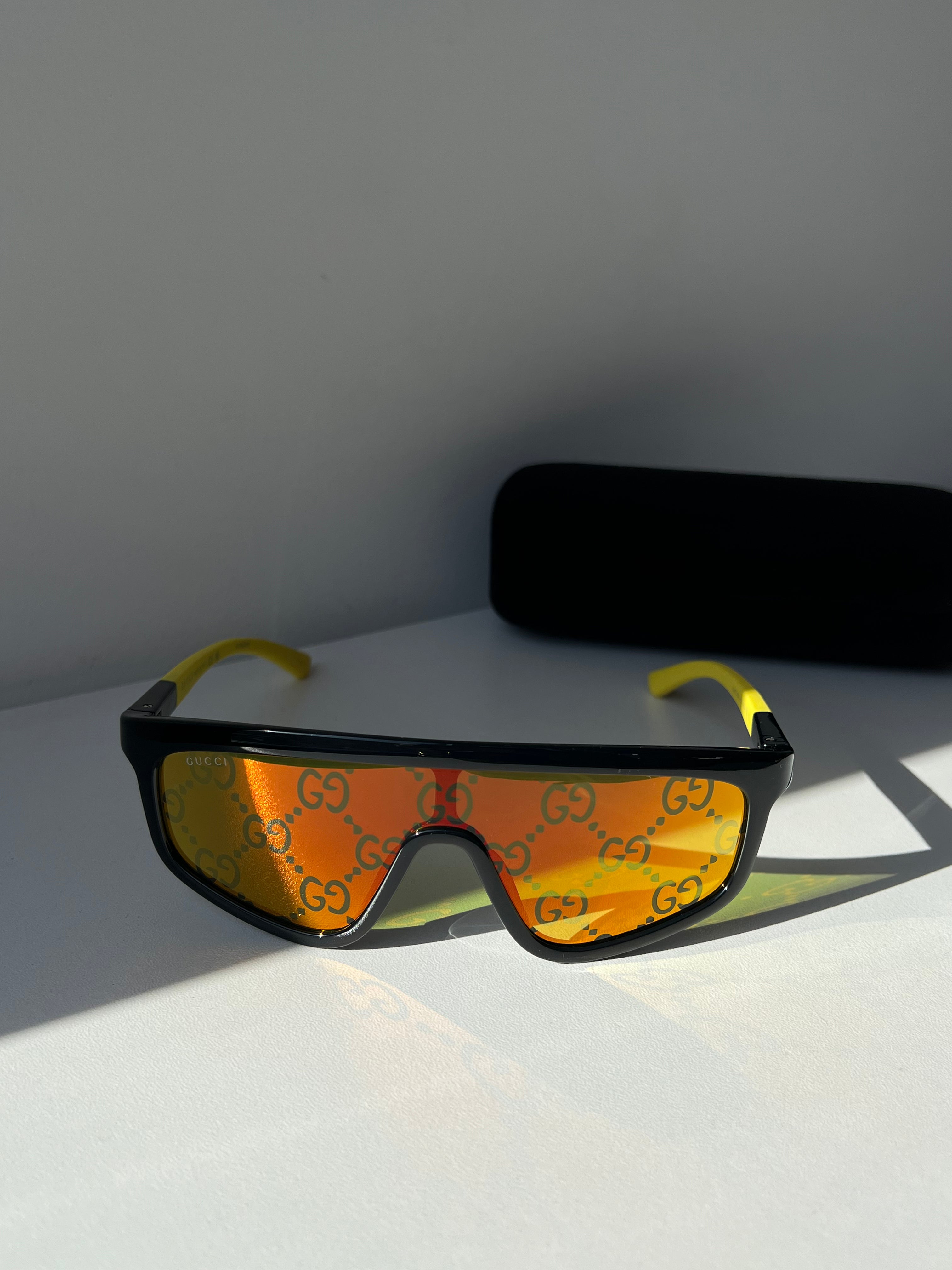 Gucci GG1736S Black Orange Mirror Lens Shield Sunglasses for Women & Men - UV Protection, Fashion Accessory for Summer, Beach, Driving & Outdoor Activities