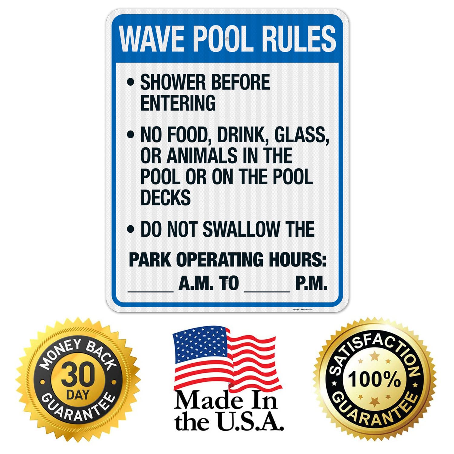 Florida Wave Pool Rules Sign - 24x30 Inches, 3M EGP Reflective .080 Aluminum, Complies with FL Pool Safety Code, Fade Resistant - Perfect for Water Parks, Public Pools & Beach Clubs (Made in USA)