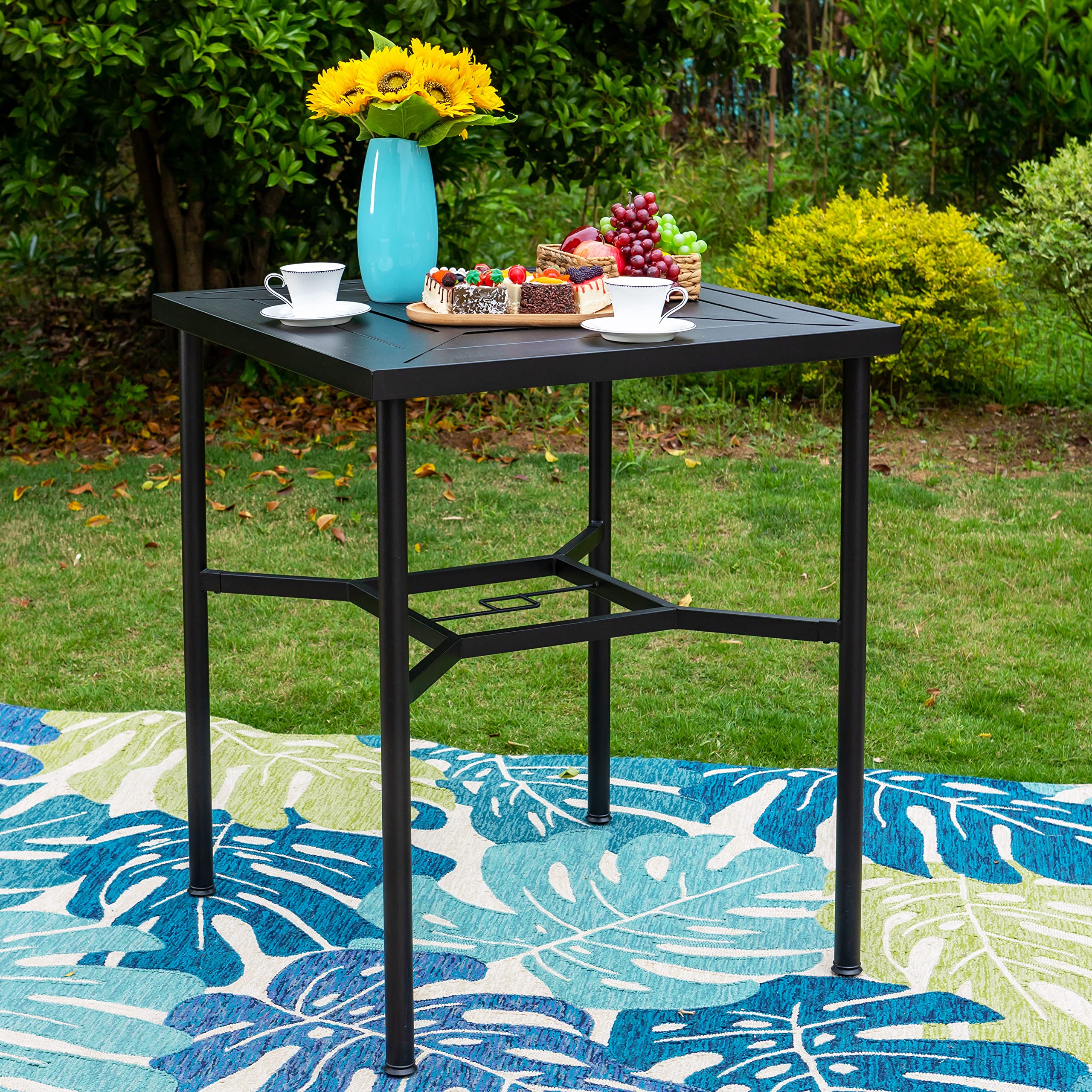 PHI VILLA 32x32 Inch Square Outdoor Patio Bar Table for 4 People - Durable Steel Frame Mesh Design - Perfect for Backyard, Garden, Deck & Poolside Dining - Weather-Resistant Outdoor Furniture for Entertaining