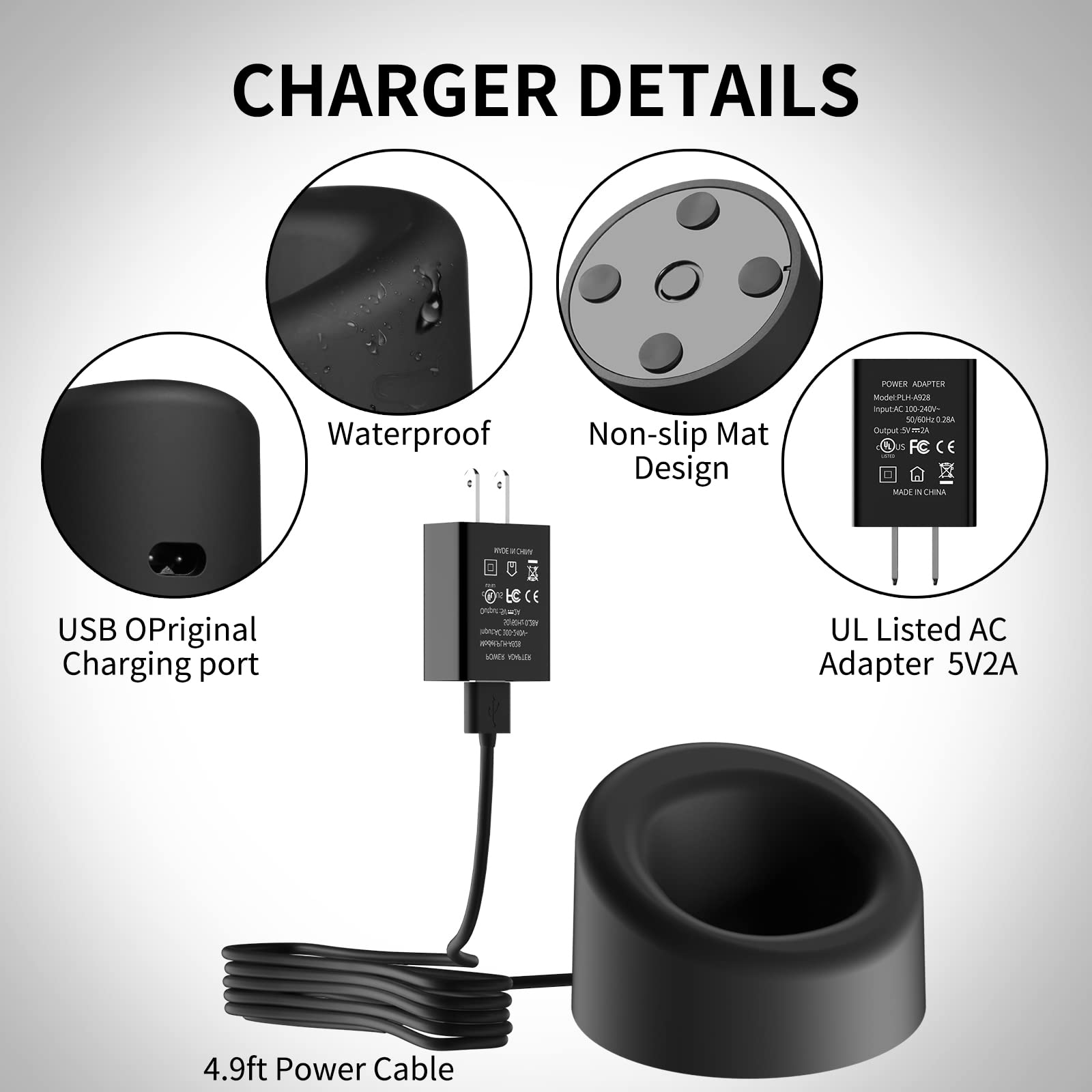 MANSCAPED Replacement Charger for Lawn Mower 3.0/2.0 & Weed Whacker Trimmer - Fast 5V2A AC Adapter with Charging Stand - Perfect for Travel & Home Grooming